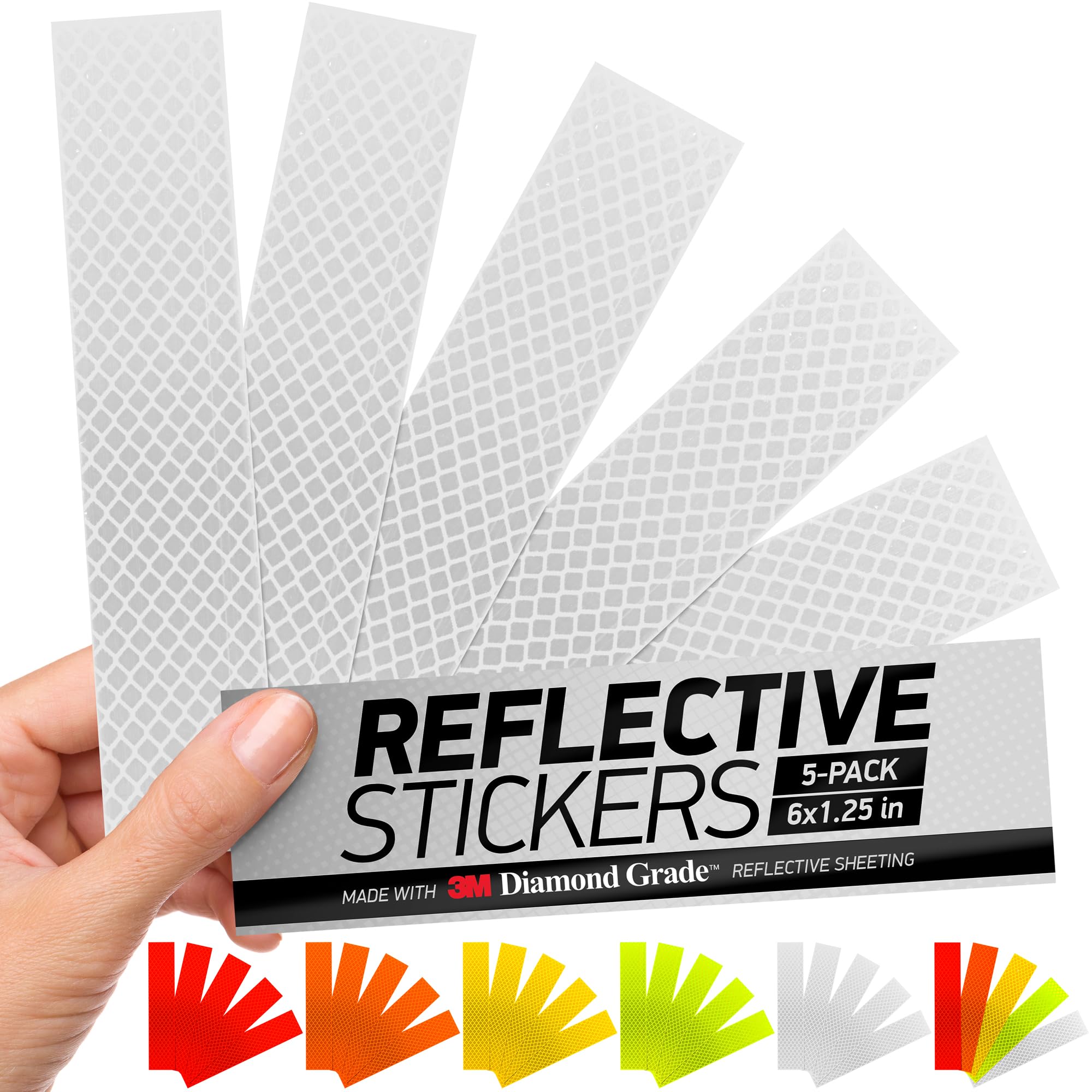 Byllstore High-Visibility Reflective Stickers | 3M Diamond Grade | White | 1.25 X 6'' | 5-Pack | Multipurpose Use For Helmets
