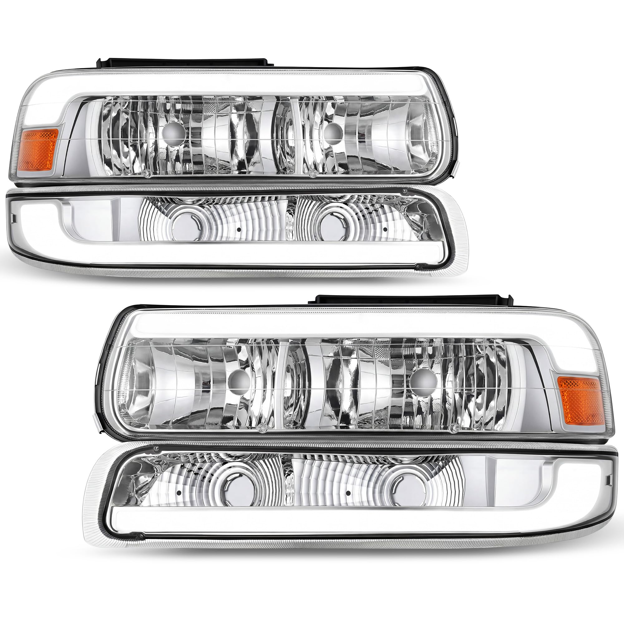 AUTOSAVER88 LED DRL Headlight Assembly Compatible with 1999-2002 Chevy Silverado 1500 2500/1500HD 2500HD 3500/2000-2006 Tahoe/Su