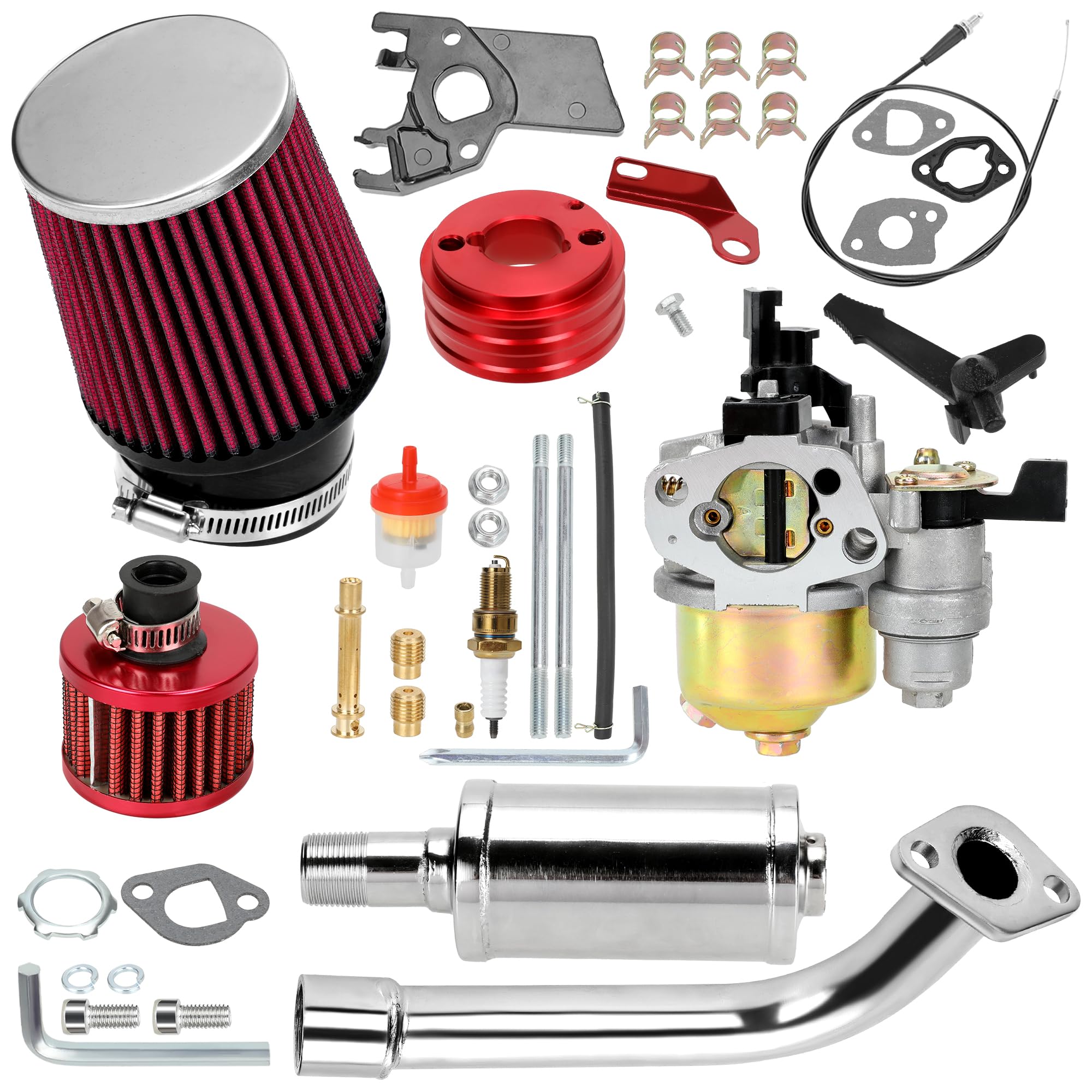 Yoxufa 212Cc Racing Carburetor Exhaust Header Muffler Stage 2 Kit For Predator 212Cc 196Cc 200 6.5Hp Engine Coleman Ct200U Bt200