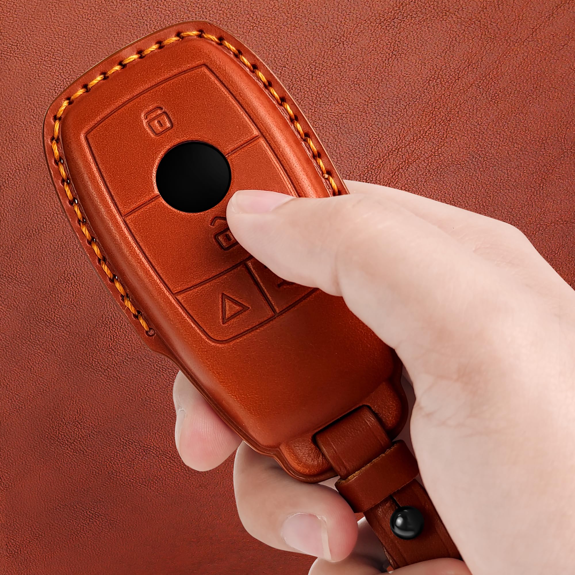 Tukellen For Mercedes Benz Key Fob Cover Genuine Leather With Keychain,Leather Protector Key Case Compatible 2017-2023 E-Class 2