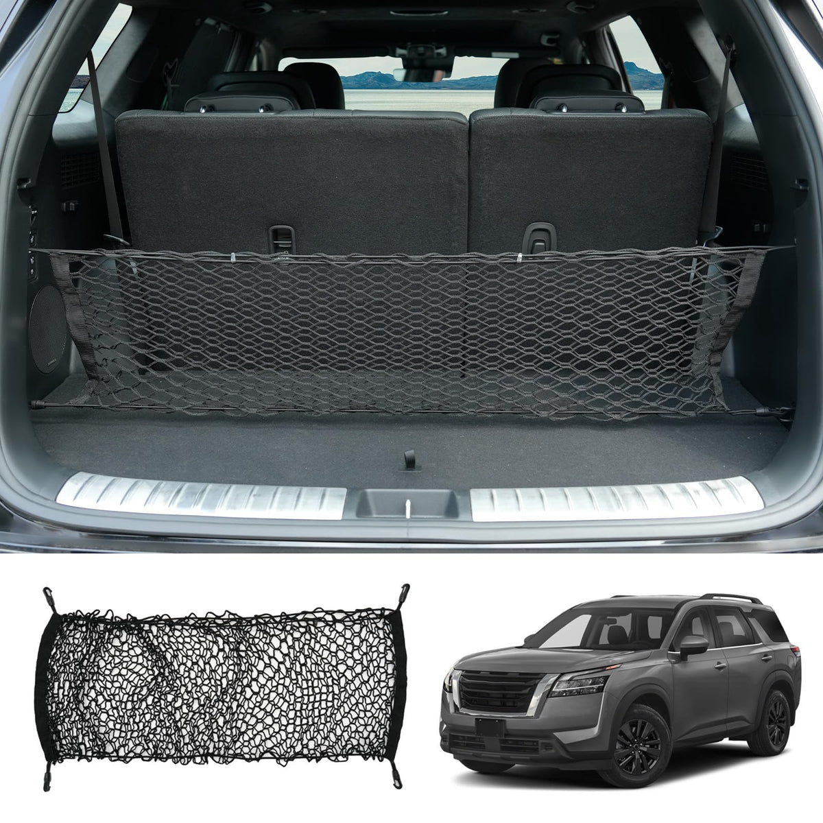 Maxzina Cargo Net Compatible With 2013-2025 Nissan Pathfinder Truck Bed Cargo Net 3.05'  1.31' Double Layer Envelope Style Dense