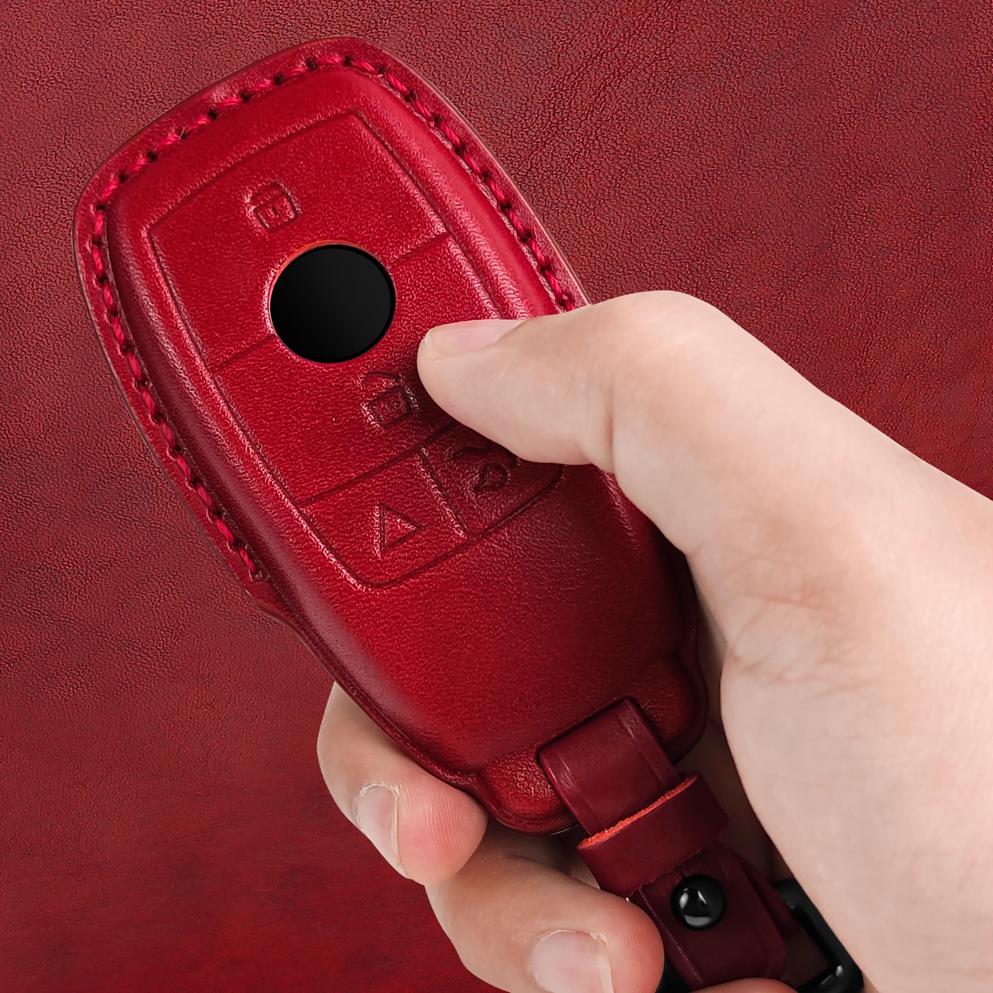 Tukellen For Mercedes Benz Key Fob Cover Genuine Leather With Keychain,Leather Protector Key Case Compatible Mercedes Benz 2017-