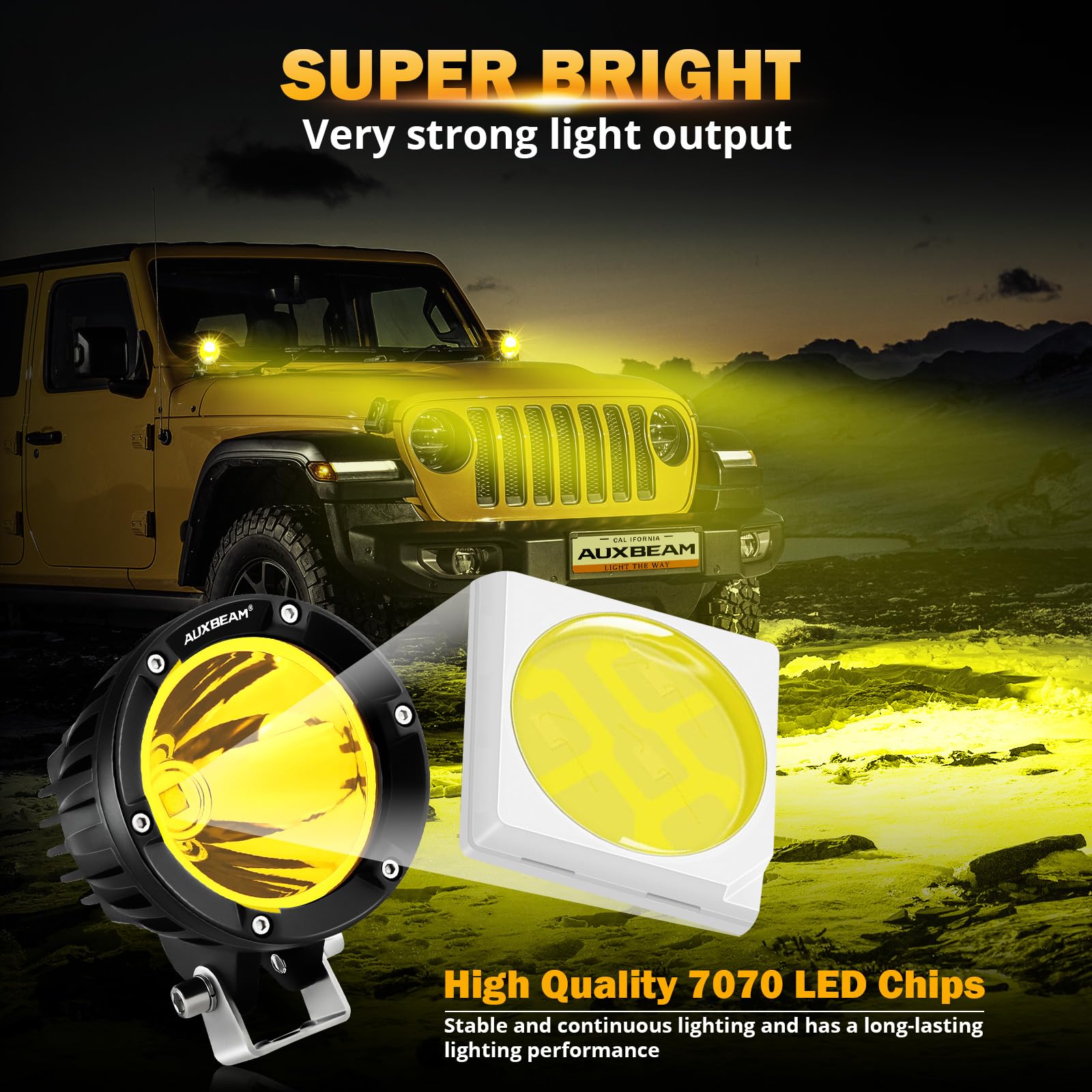 Auxbeam 4In 72W Amber Fog Light, Round Led Offroad Light, 2Pcs 7200Lm Amber Light Pod With Wiring Harness Kit, Super Bright Driv