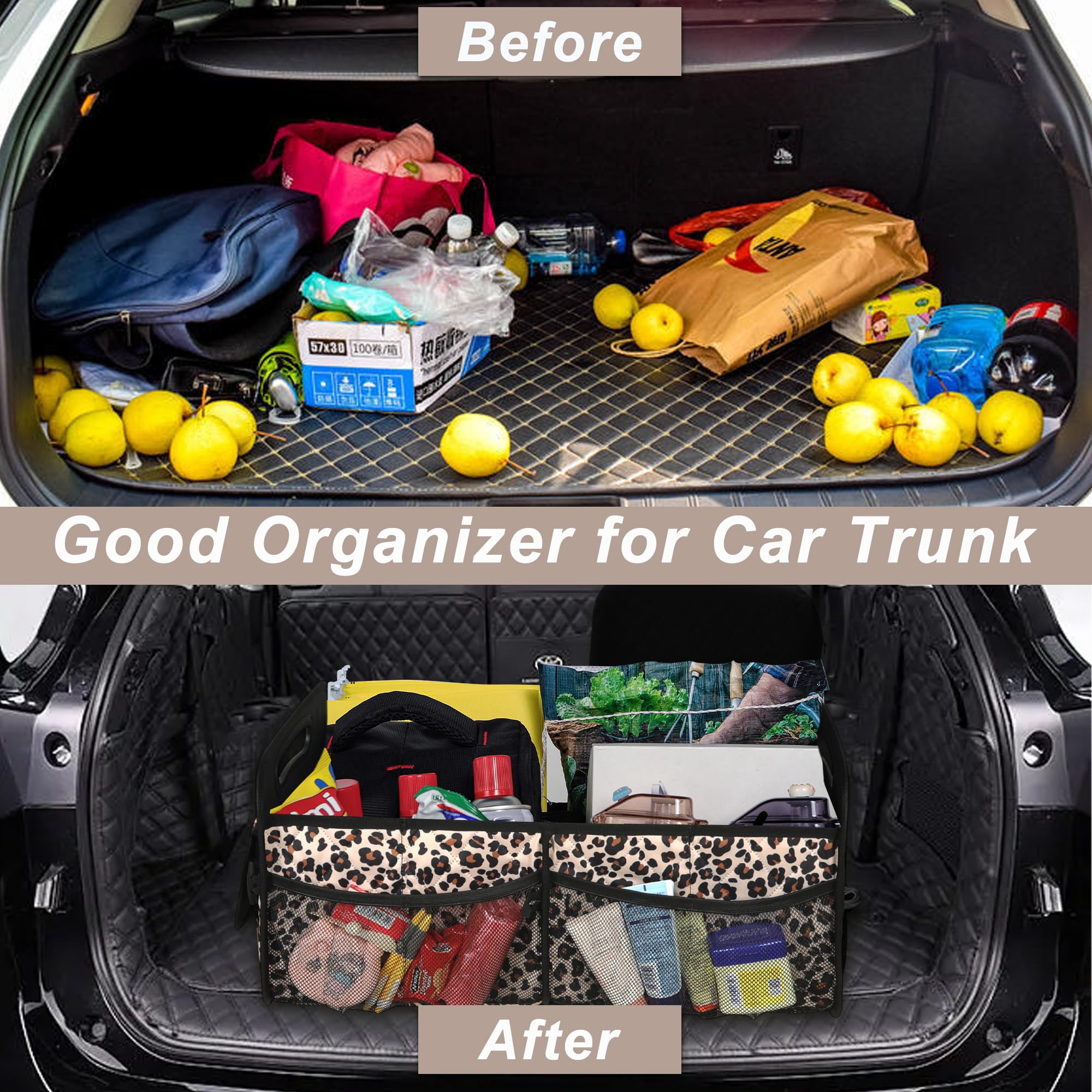 Deosk Car Trunk Organizer And Storage With 6 Big Pockets - 70L Waterproof Polyester Trunk Organizer For Suv, Minivan, Truck (Lar