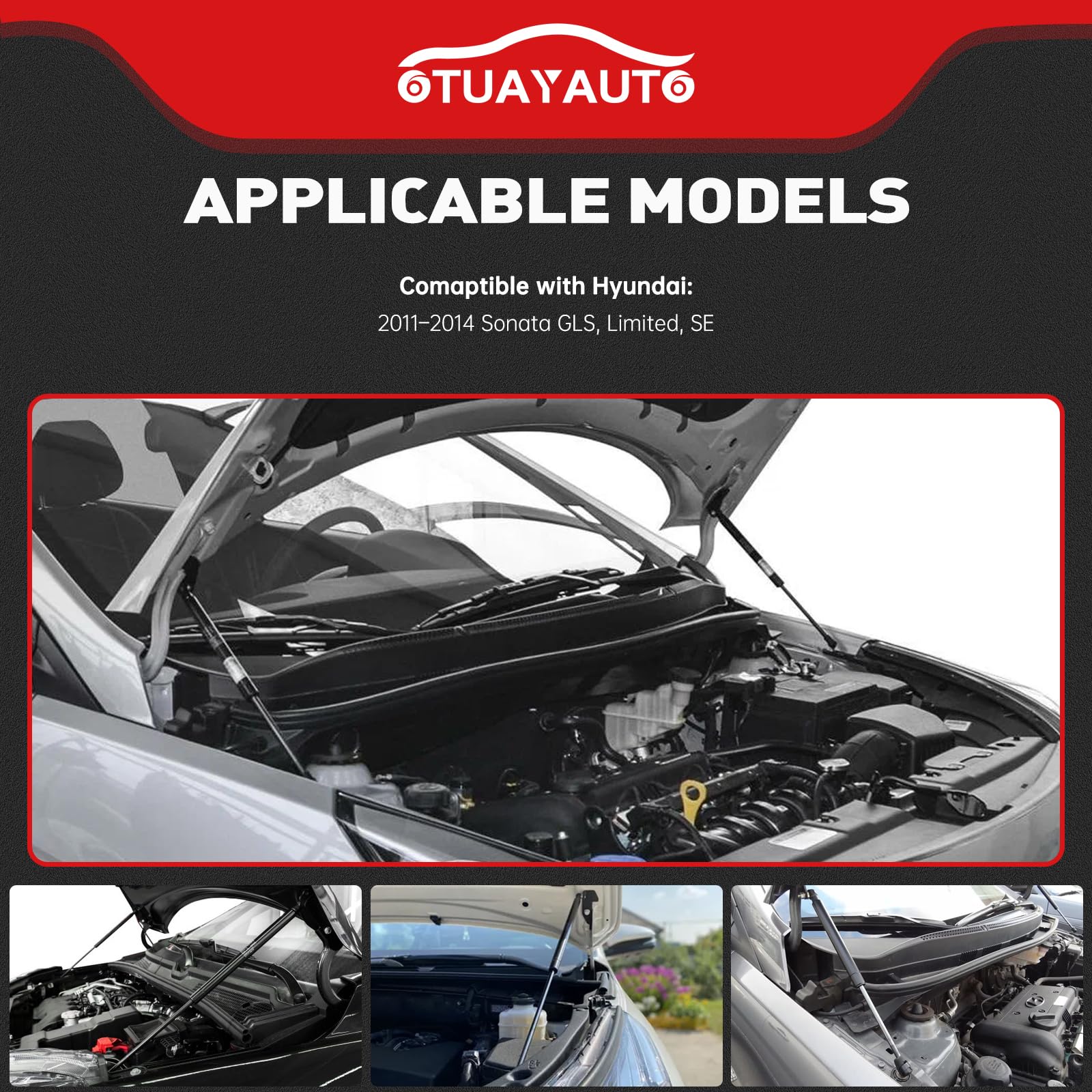 OTUAYAUTO Front Hood Struts - Replacement for 2011-2014 Hyundai Sonata (Excluding Hybrid) Hood Lift Support Shock, OEM # 6489 SG