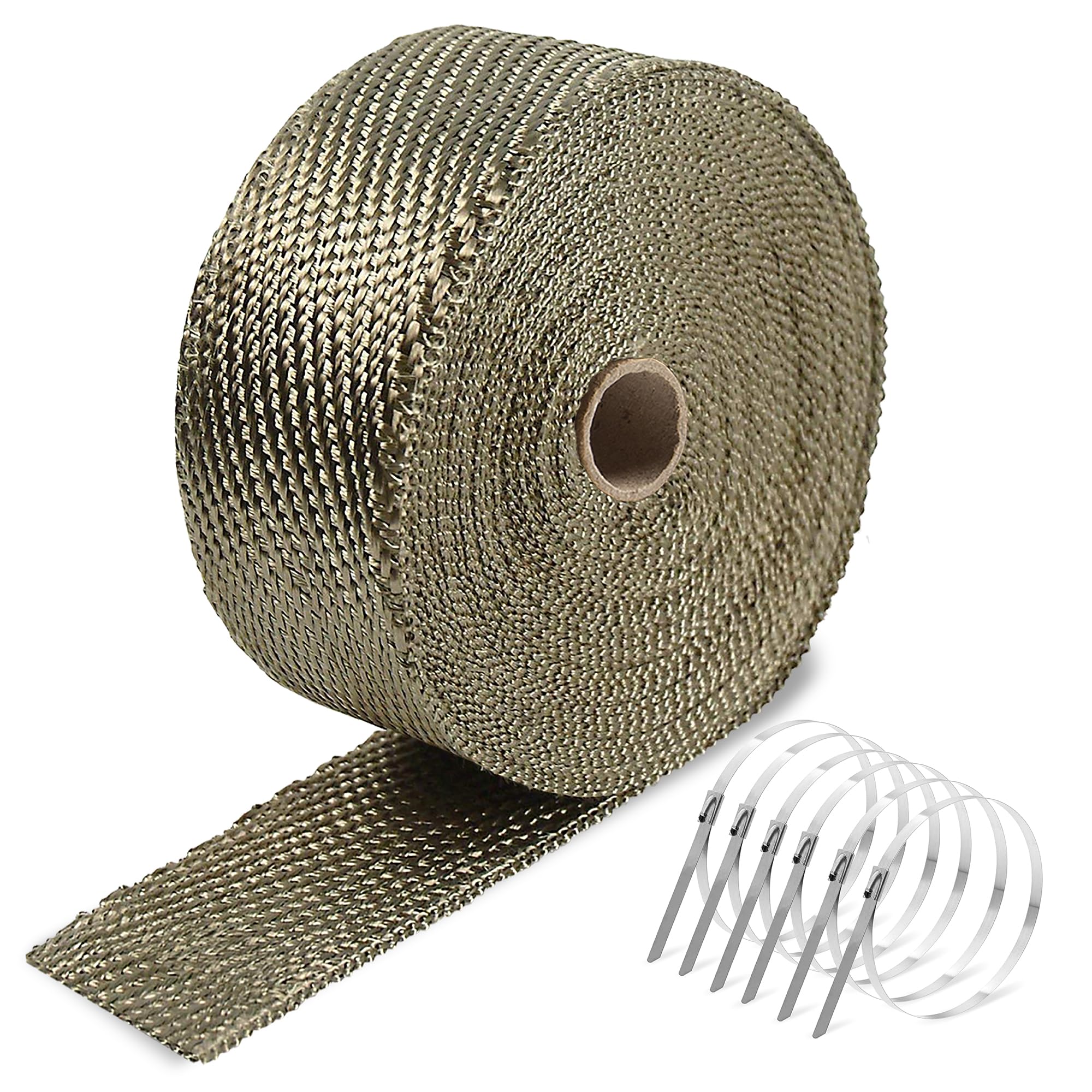 Titanium Exhaust Heat Tape Wrap, 2   X 50 Ft, Motorcycle Fiberglass Heat Shield Tape With Stainless Ties