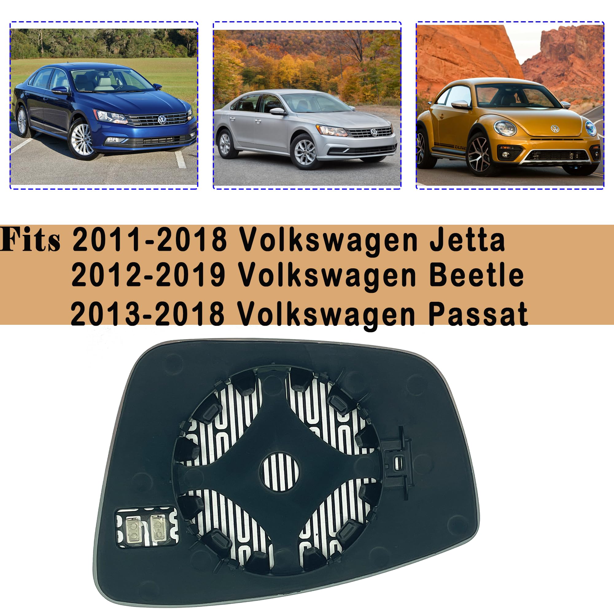 Vw Passenger Side Heated Mirror Glass Compatible With 2011-2018 Volkswagen Vw Passat Mirror Glass Beetle Jetta Power Convex Right Side Mirror Glass With Rear Holder