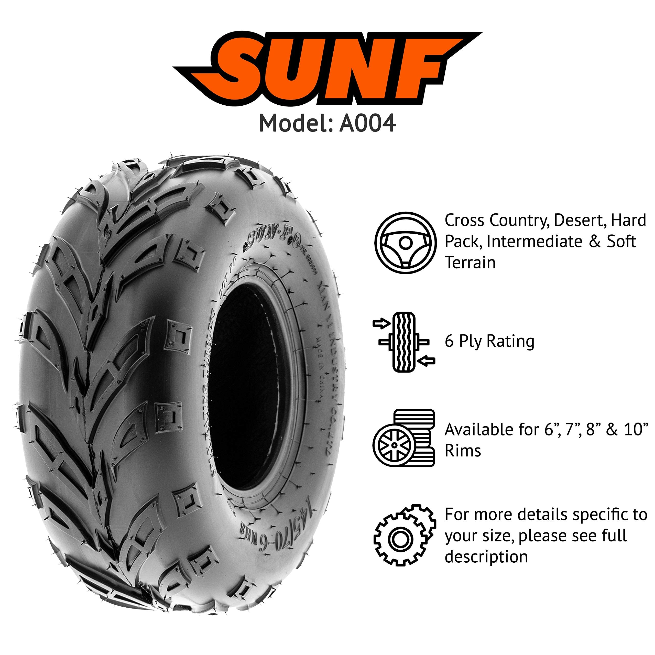 SunF A004 ATV Go Karts Off-Road Tire 145/70-6, 6 PR, Track & Trail, Tubeless
