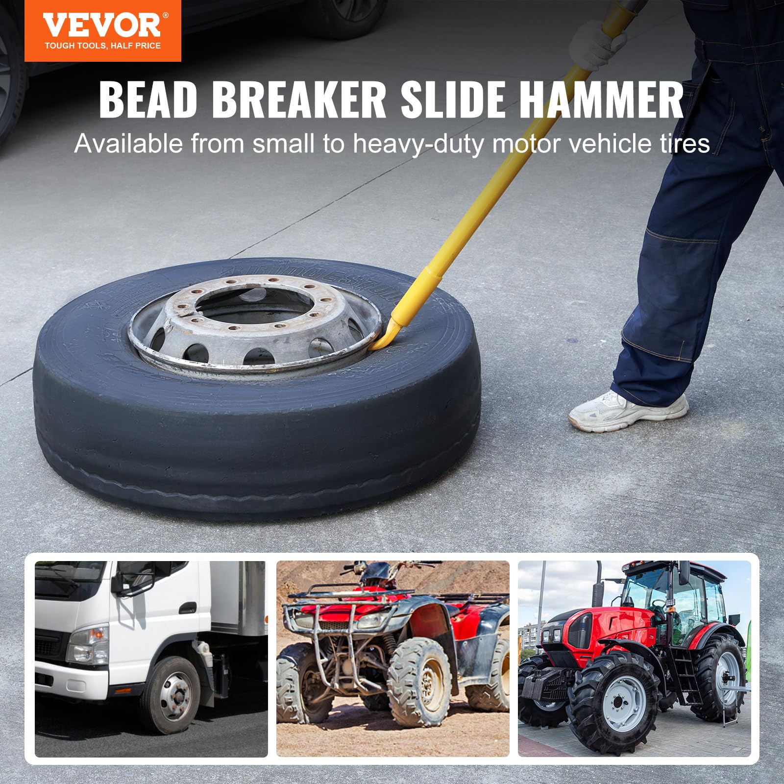 Vevor Tire Bead Breaker Slide Hammer, 46.3' Length Heavy Duty Steel Tire Bead Breaker, Portable Tire Changing Sliding Impact For Car Truck Trailer Tire Removal