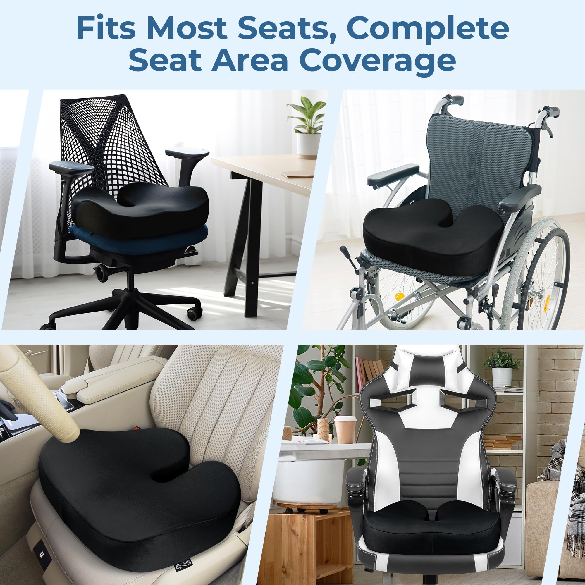 Seat Cushion For Office Chair - Tailbone Pressure Relief Cushion - Coccyx, Lower Back, Hip, Butt, Sciatica Pain Relief Pillow -