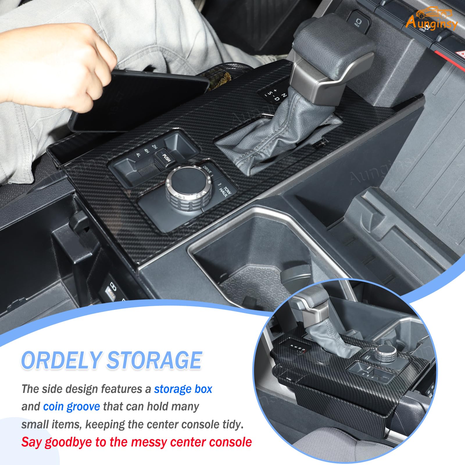Aunginsy Central Control Gear Shift Panel Trim Cover With Storage Box Compatible With Toyota Tundra/Sequoia 2022-2024 2025 Car G