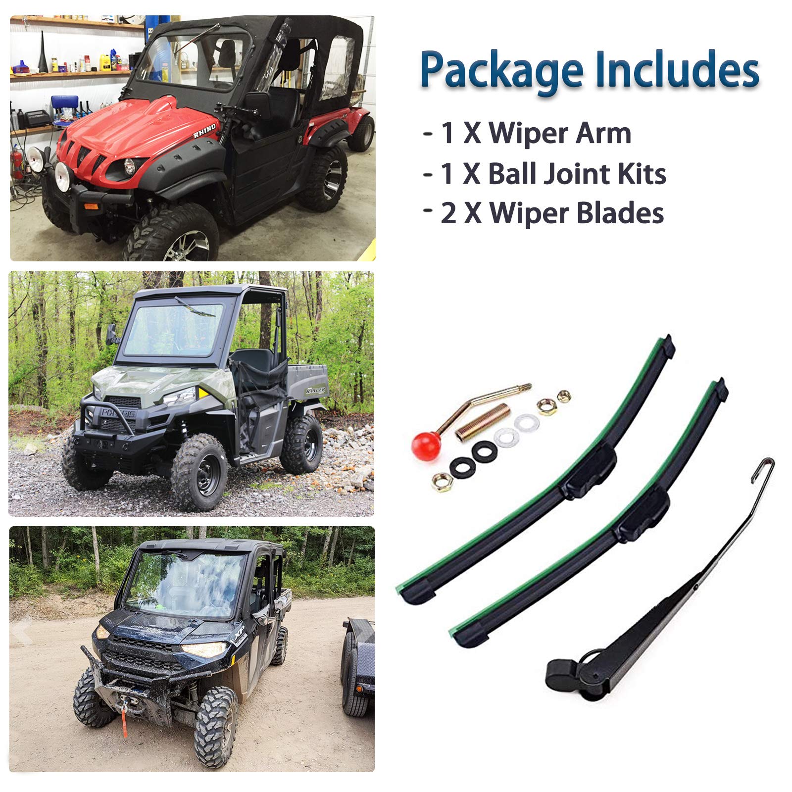 Xislet Utv Hand Operated Windshield Wiper Compatible With Polaris Ranger Rzr Can Am Kawasaki Honda Pioneer Golf Cart Manual Windshield Wiper Blades Assembly Windshield Kit Instruction Included