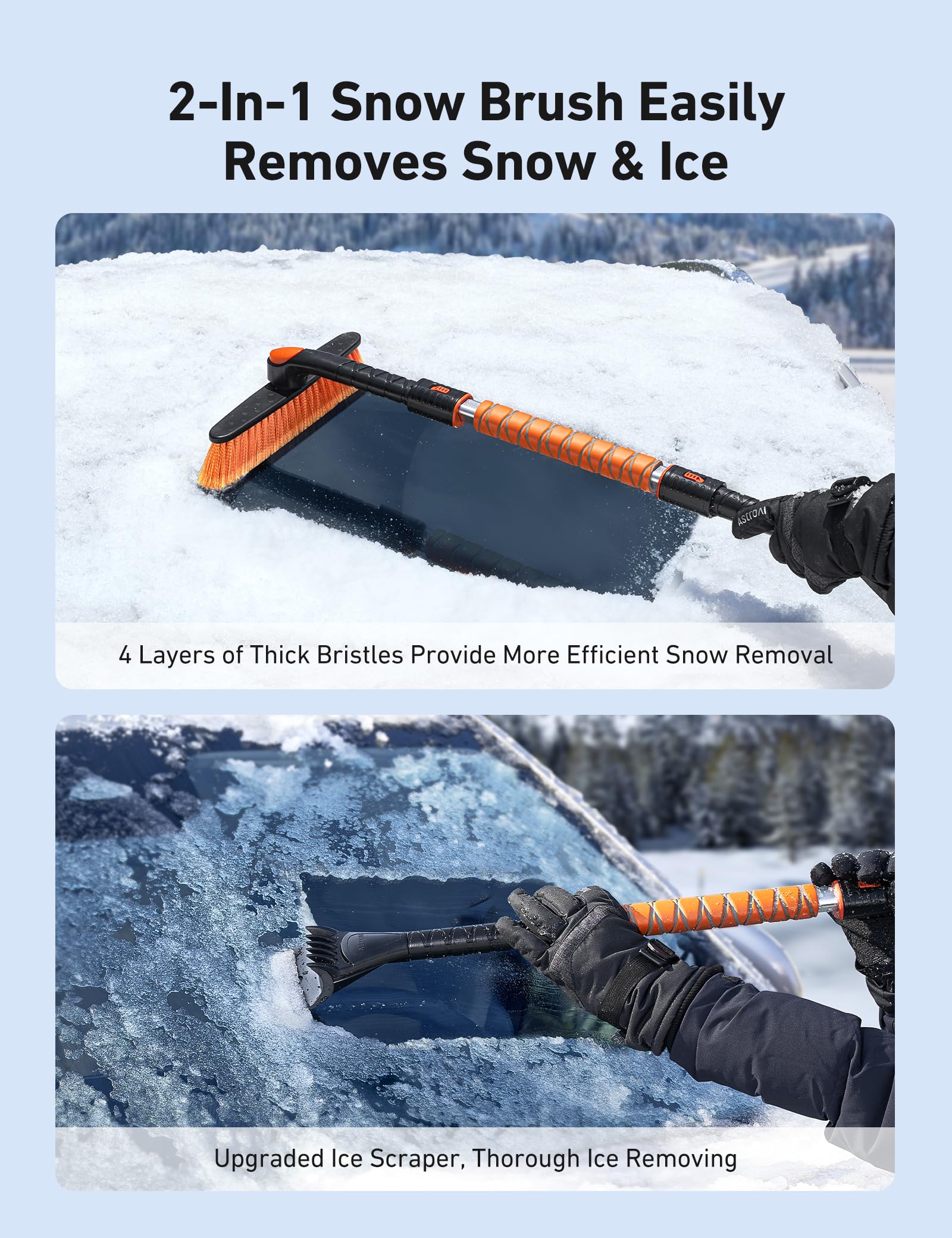 Astroai 39.37'' Ice Scrapers For Car Windshield And Snow Brush With Foam Grip And 360 Pivoting Brush Head For Christmas Car Auto