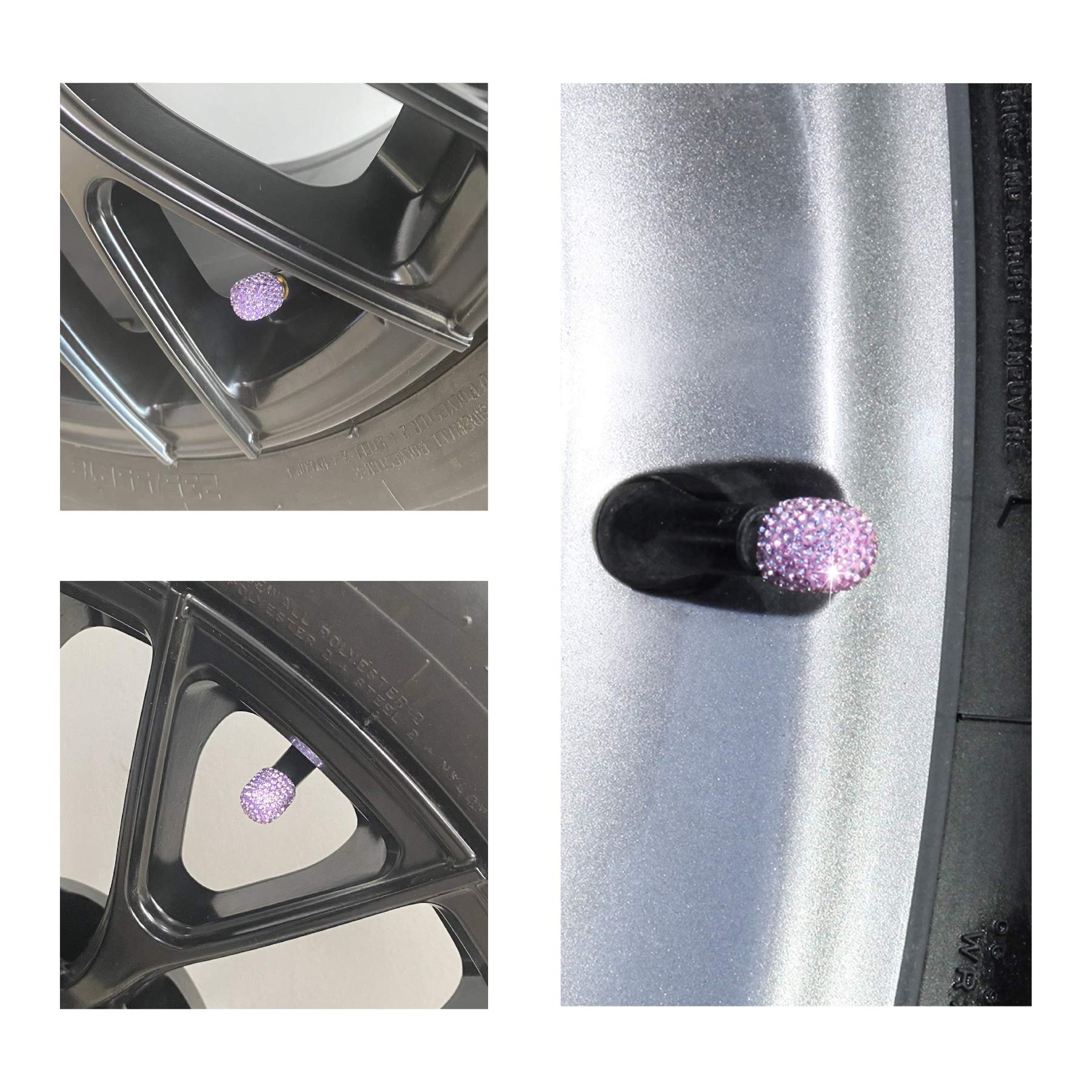 Justtop 4 Pack Handmade Crystal Rhinestone Car Tire Valve Stem Caps, Car Wheel Tire Valve, Attractive Dustproof Bling Car Accessories, Universal For Cars, Trucks And Motorcycles-Purple