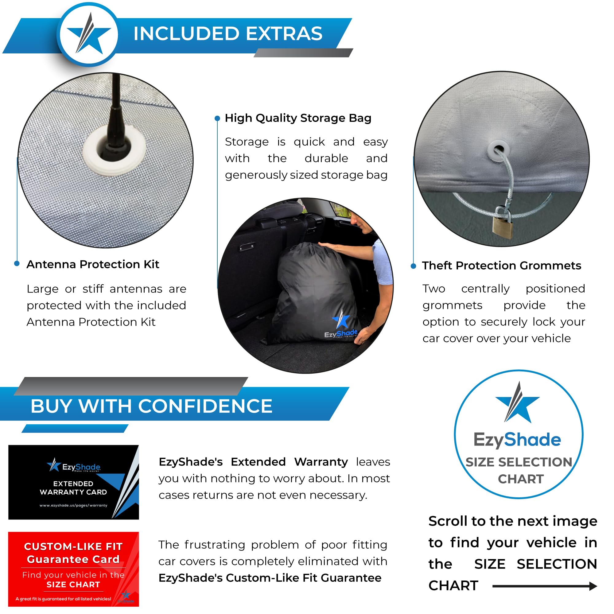 EzyShade Waterproof Car Cover A7 - Reflective Aluminum, All Weather Protection for Sedan, Hatch, SUV - Outdoor Use