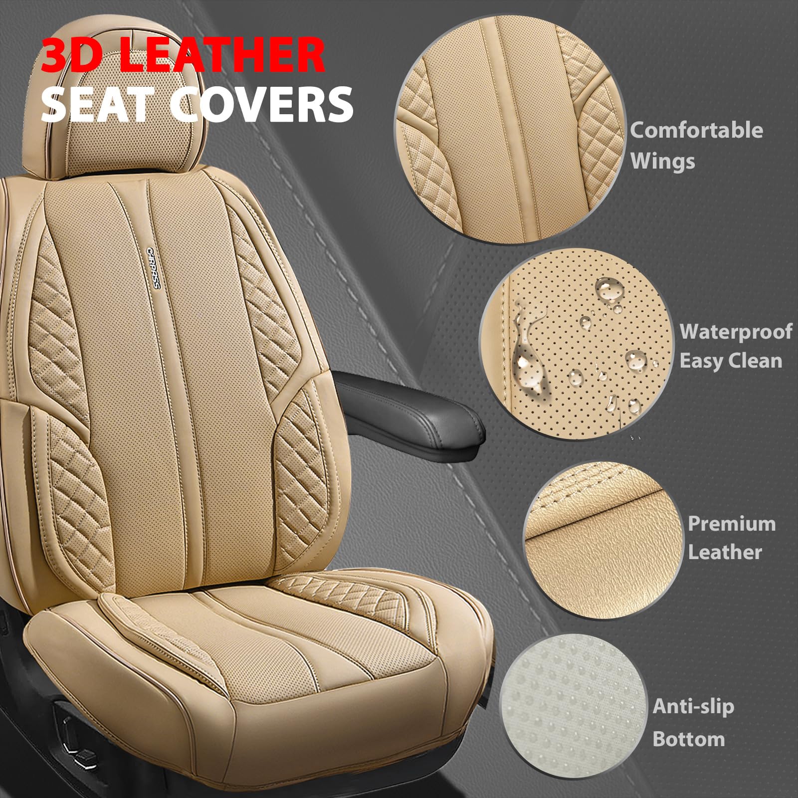 CAR PASS Nappa Leather Car Seat Covers Full Set Waterproof Protector Durable Cushioned,Universal Fit for Sedan SUV Pick-up Truck
