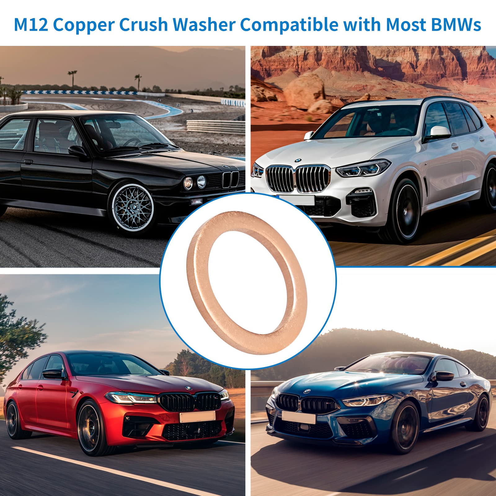 M12 Copper Oil Drain Plug Crush Washer Gasket Fits For Bmw, M12 X 17 X 1.5, 10 Pack