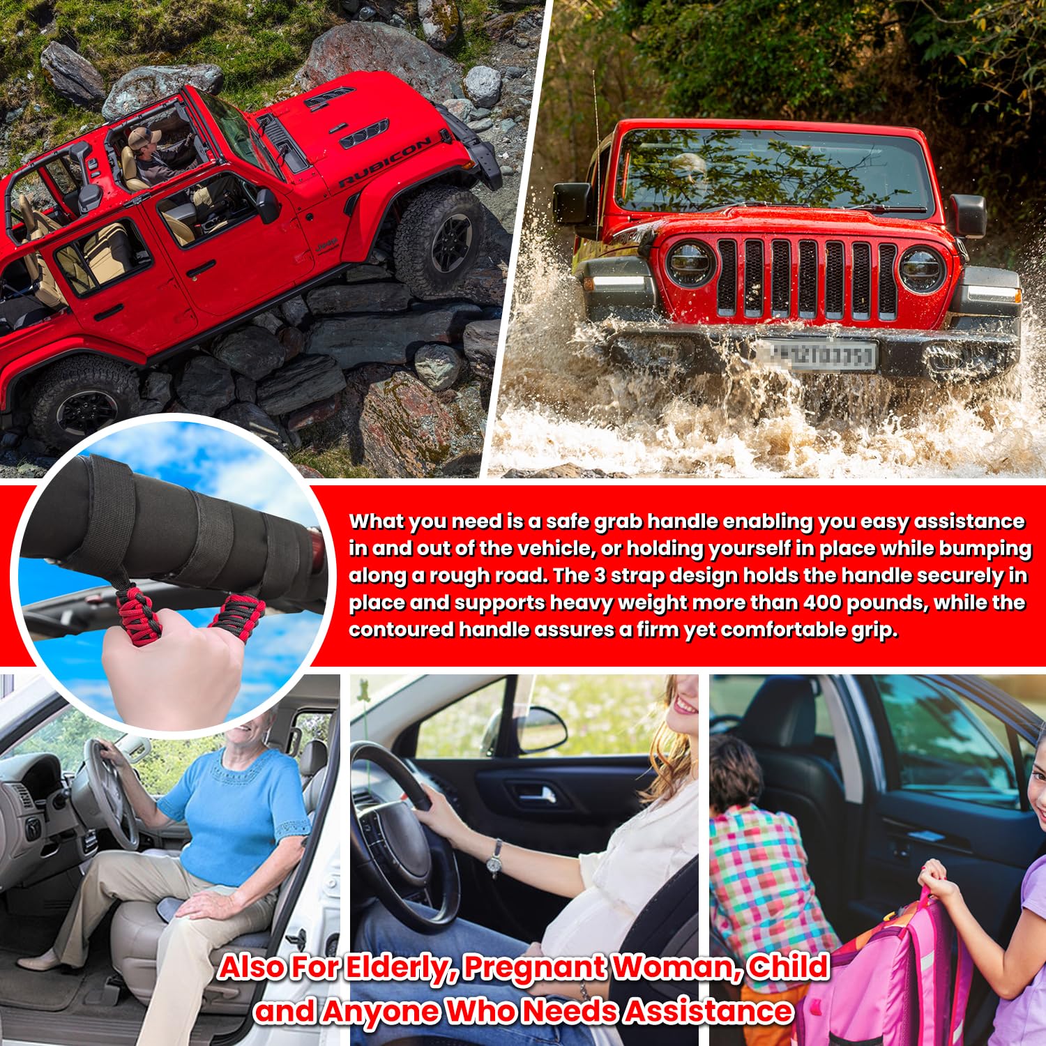 E-Cowlboy Roll Bar Grab Handles Grip Handle For Jeep Wrangler Jk Jku Jl Jlu Tj Yj Sports Sahara Freedom Rubicon Unlimited Gladia