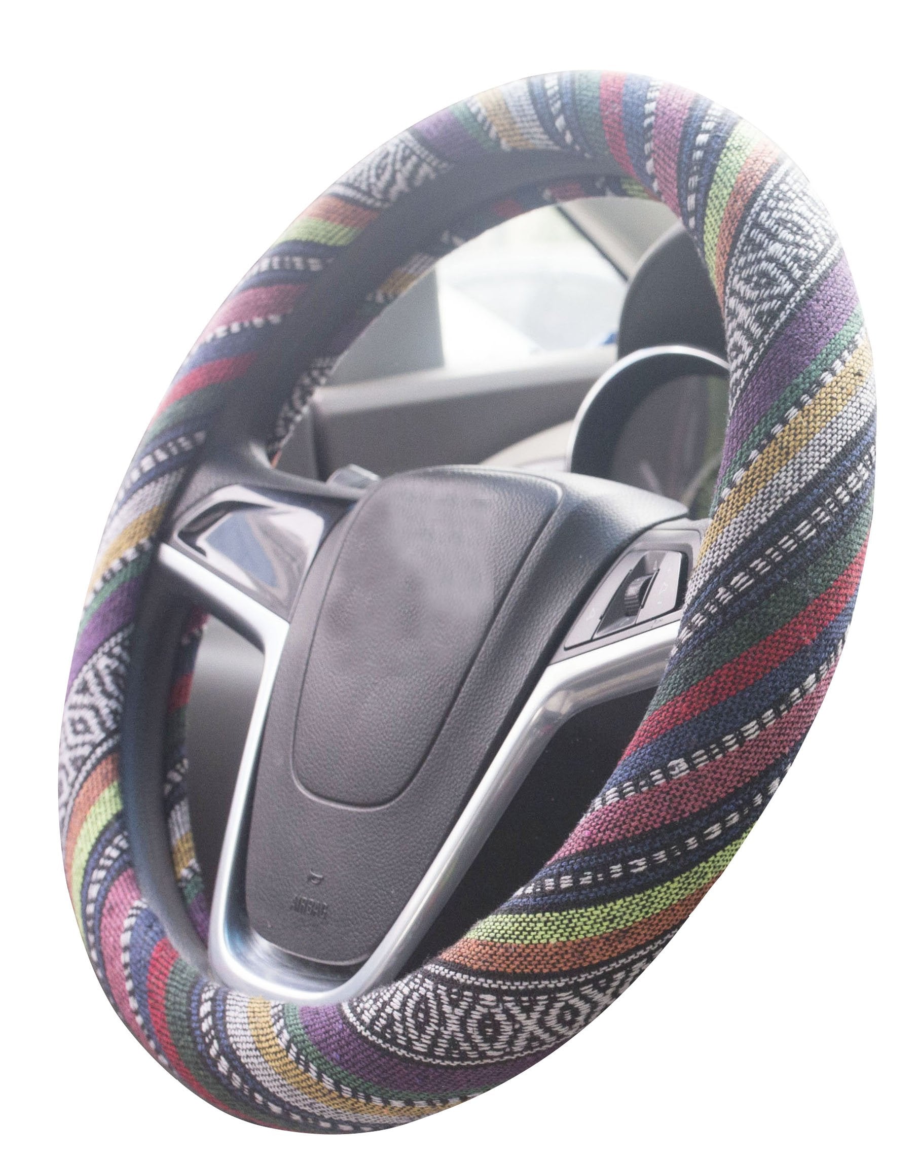 Istn Medium Ethnic Style Coarse Flax Cloth Automotive Steering Wheel Cover Anti Slip And Sweat Absorption Auto Car Wrap Cover (1