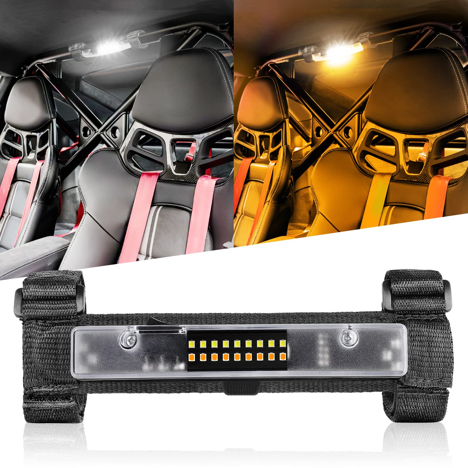 Nirider Utv Interior Light Universal Roll Bar Mount Led Light Utility Roll Cage Light Courtesy Light Interior Dome Light For Utv Atv Polaris Rzr Can-Am Truck Car Off Road Vehicle - White Amber