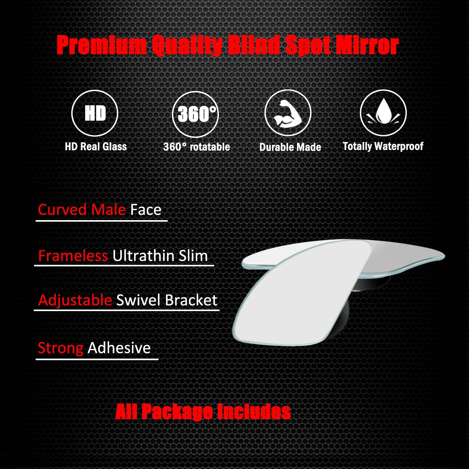 Ampper Fan Shaped Blind Spot Mirror, Frameless Hd Glass Convex Wide Angle Stick On Blindspot Mirror Rearview Car Mirror For Car