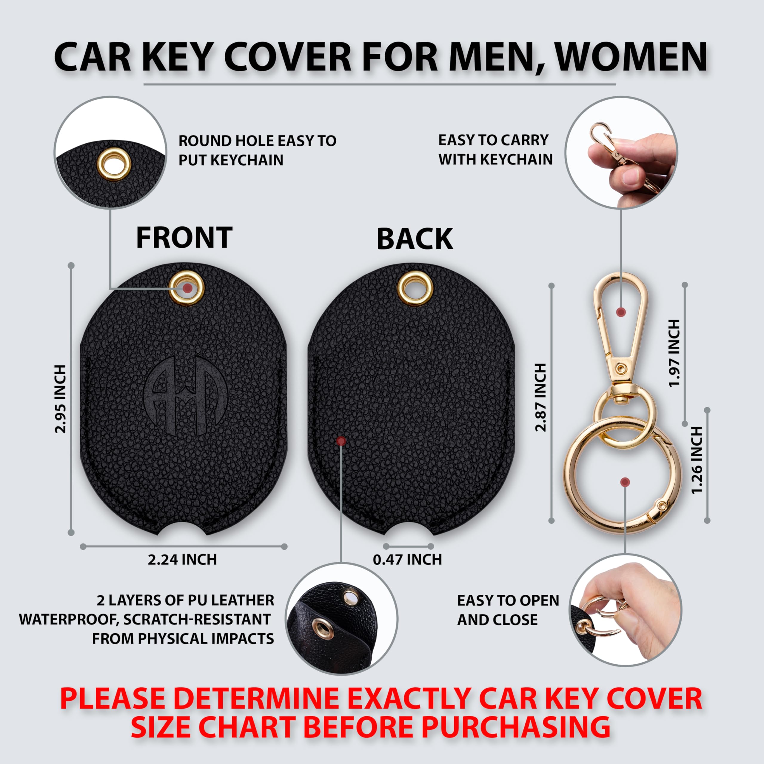 ANHBKAR Leather Keys Sleeve for Broken Car Key Loop Replacement - Cute Keychain Cover - Protector, Holder for Men & Women (XLarg