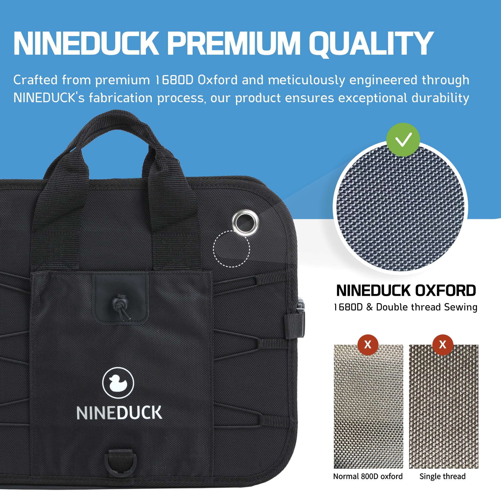 Nineduck Car Trunk Organizer With Lid - Black Premium Oxford And Cargo Storage Adjustable For Auto, Sedan, Suv, Van, Truck (Extralarge, Collapsible), Straps