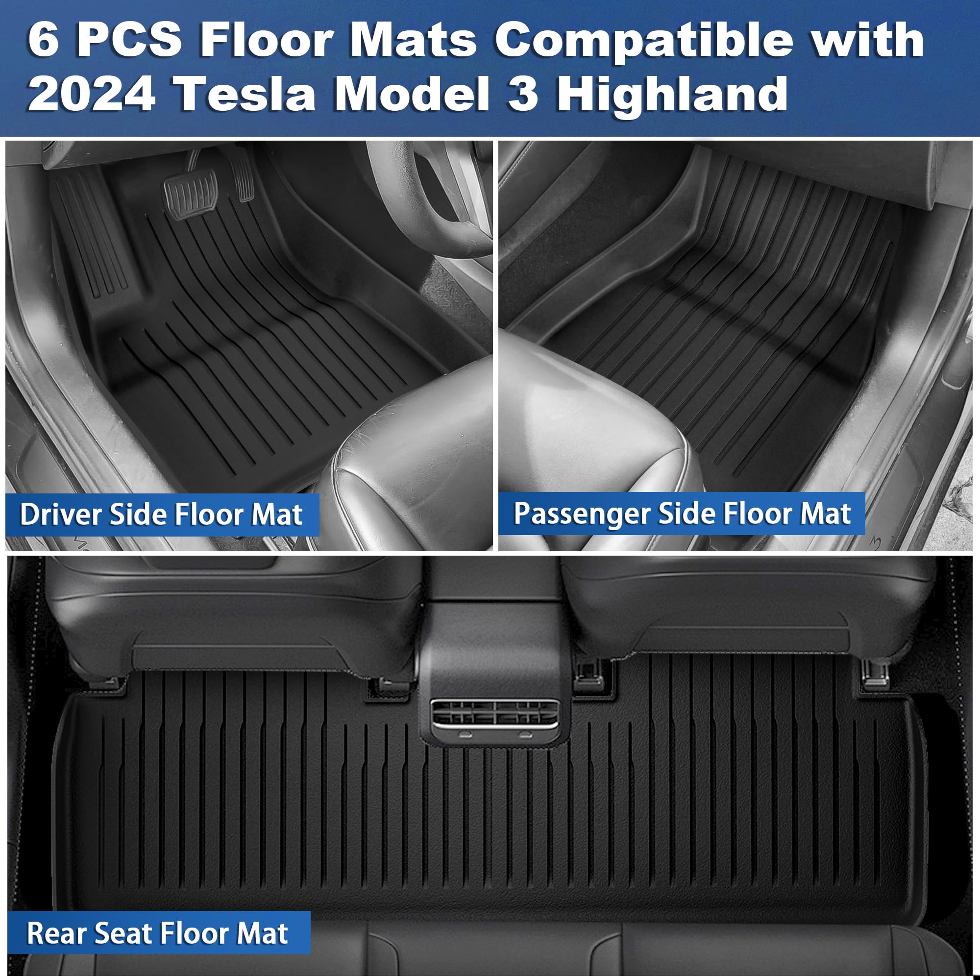 Weize Floor Mats Fit For Tesla Model 3 Highland 2025 2024, Tpe All Weather Cargo Liner Floor Mats And Cargo Trunk Mats Accessori