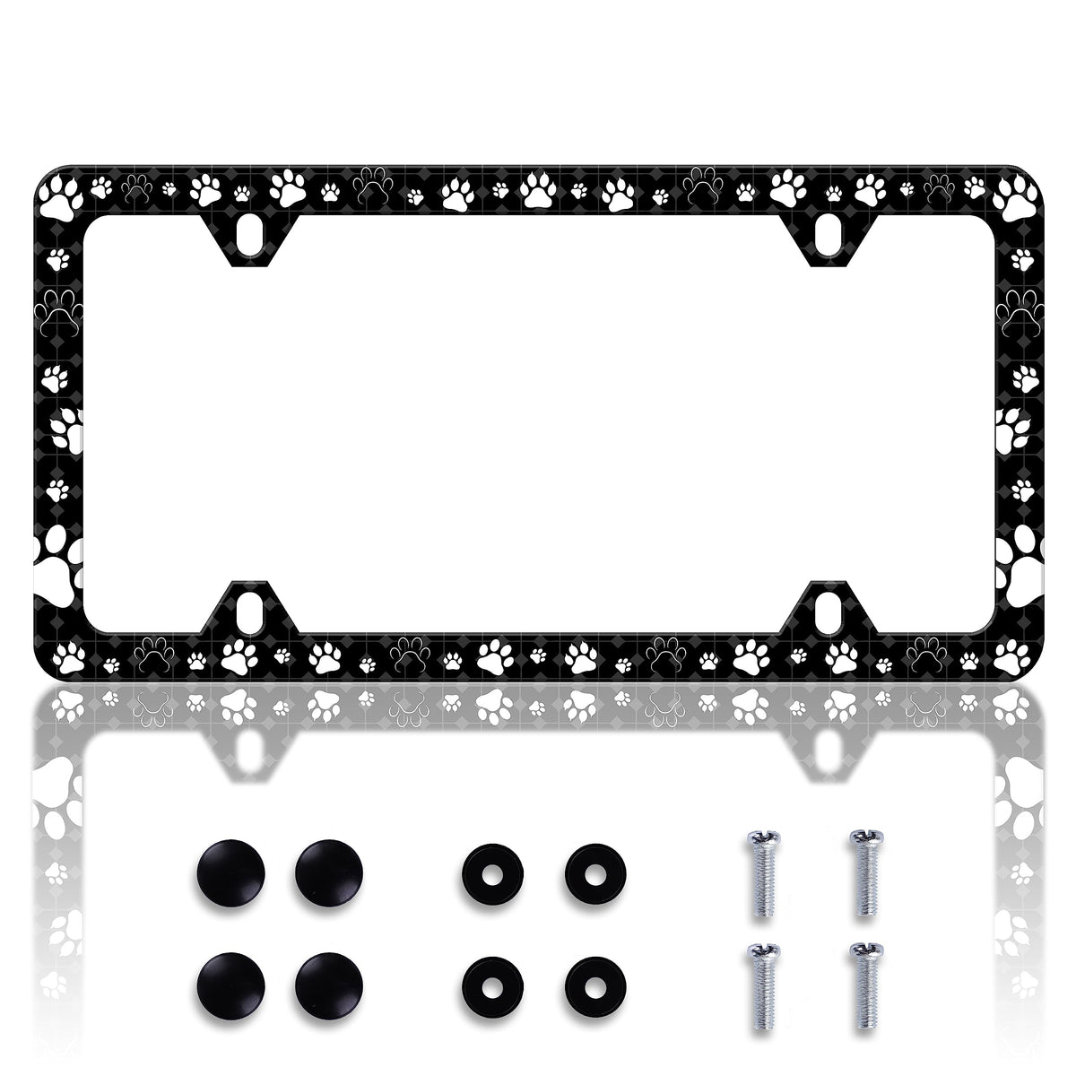 Dog Cat Paw License Plate Frame Pet License Plate Frames Personalise Stainless Steel Funny Design Compatible with Standard Licen