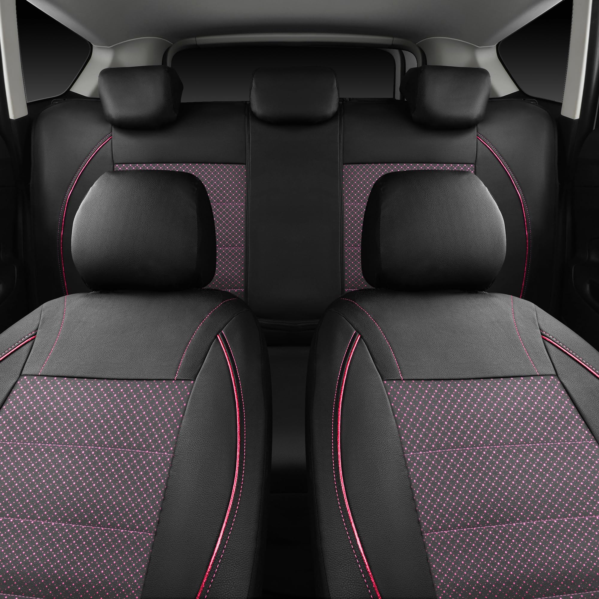 Car Pass Piping Pu Leather Car Seat Cover Full Set,Inside Zipper Design And Reserved Opening Holes,Airbag Compatible,Universal F