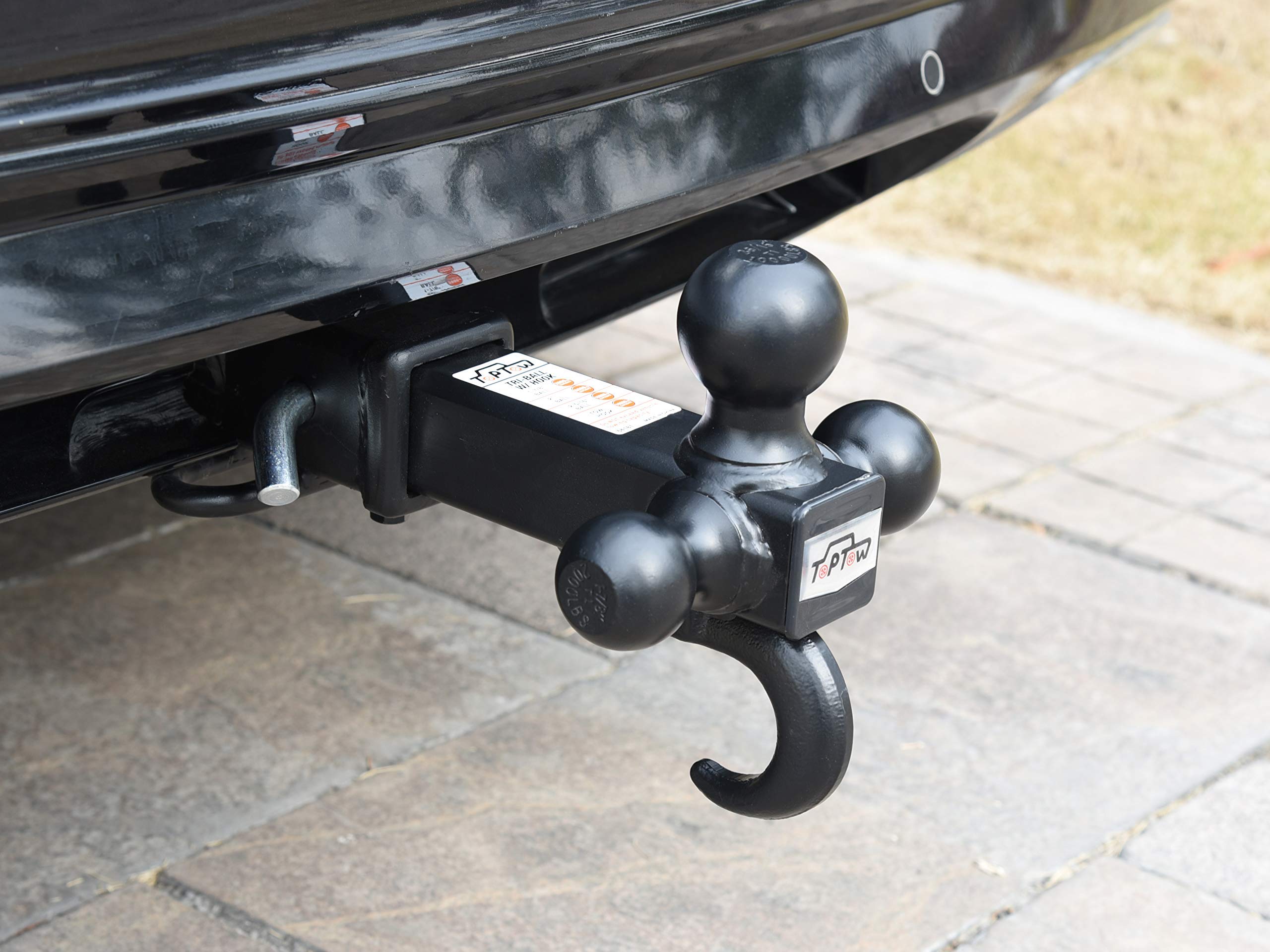 Toptow 64181 Trailer Receiver Hitch Tri Ball Mount With Hook Black Balls Fits For 2 Inch Receiver
