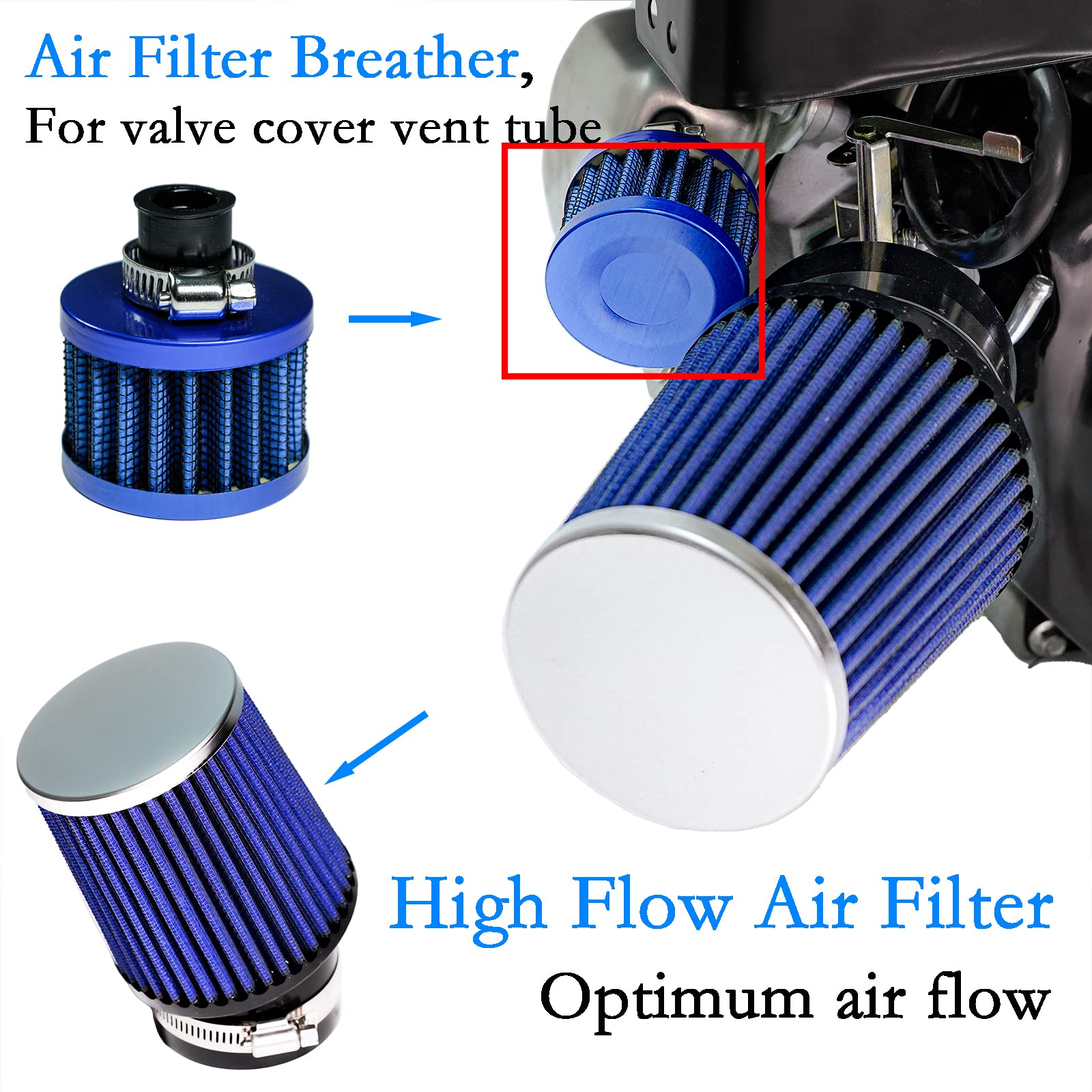 Jmchstore High Performance Air Filter Cleaner Kit For Predator 212Cc 79Cc Coleman Ct200U Ct100U Kt196 196Cc 6.5 Hp Engine Mini Bike Go Kart Gx160 Gx200 Gx390 420Cc Motor Powersports Parts (Royal Blue)