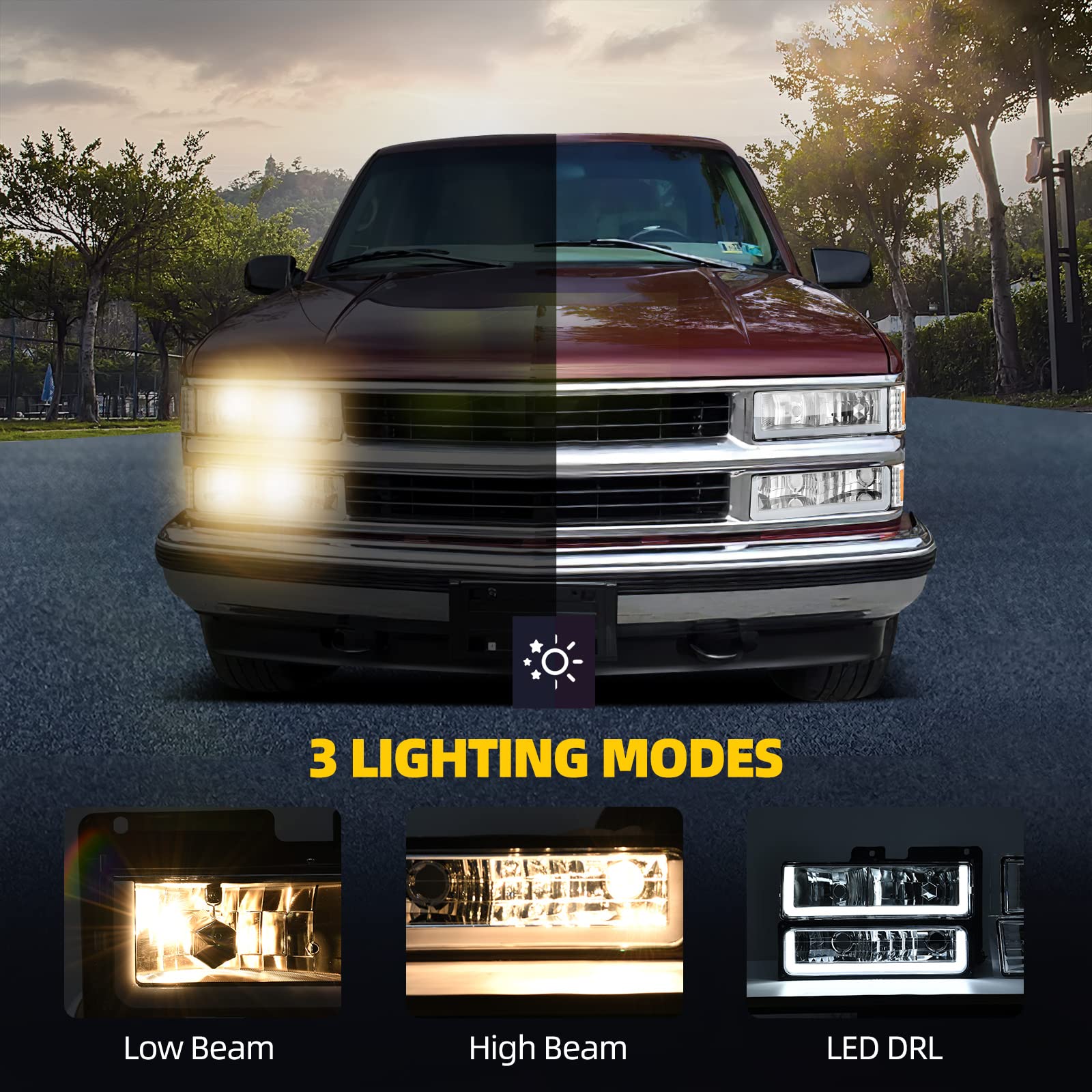 Dwvo Led Drl Headlights Assembly Compatible With 1994-1999 Chevy Silverado/Suburban/Tahoe / C10 Pickup/C/K 1500 2500 3500 Truck