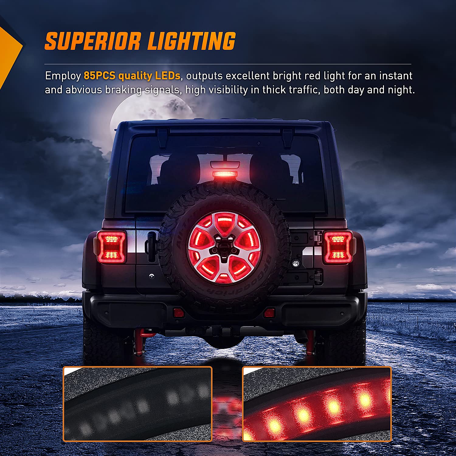 Nilight Spare Tire Brake Light Wheel Light 3Rd Third Brake Light For 2018 2019 2020 2021 2022 2023 2024 2025 Jeep Wrangler Jk Jk