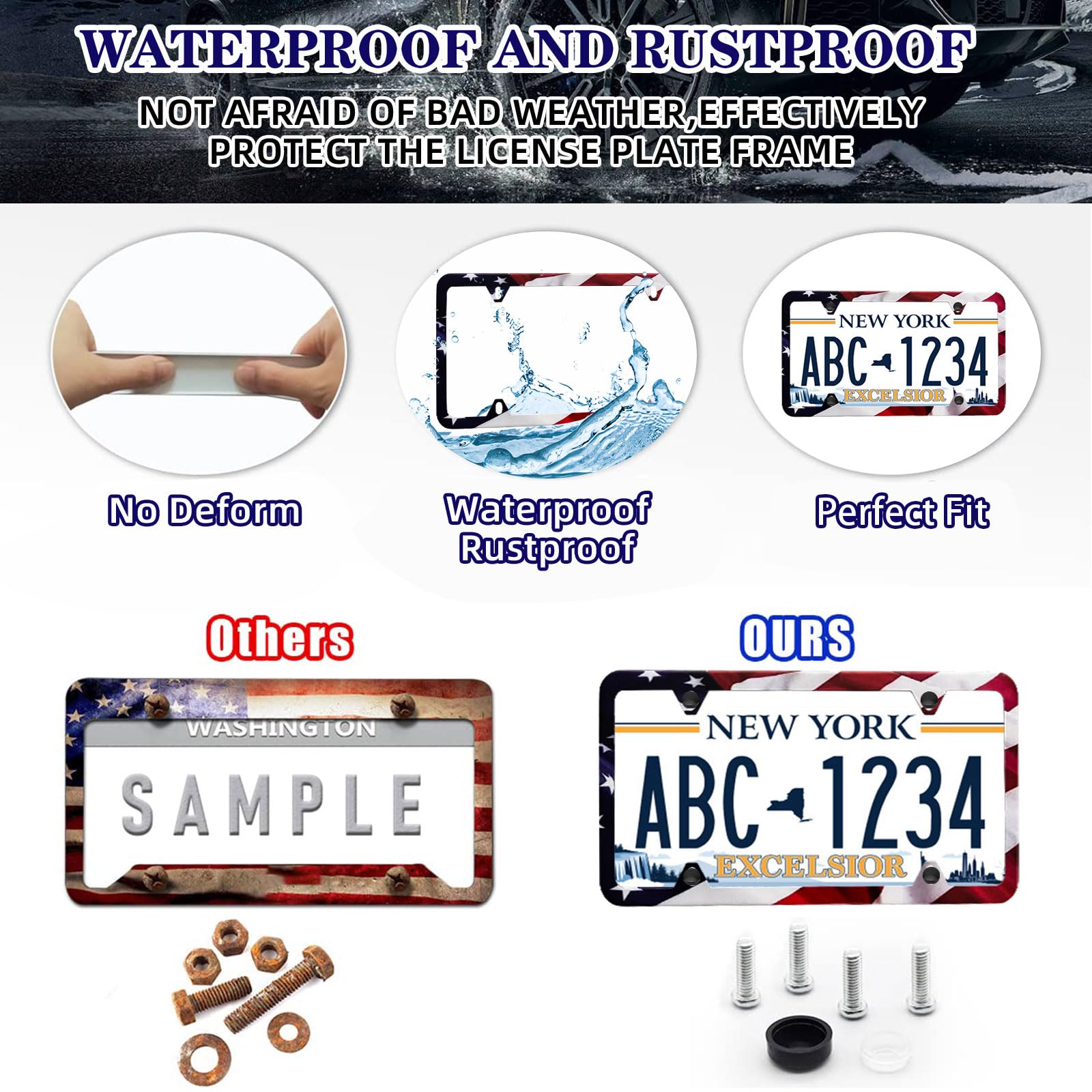LIN KANG American Flag License Plate Frame Holder - 2 Pack Patriotic Universal Aluminum Matte Stripe US Flag Gloss Car Plate Fra