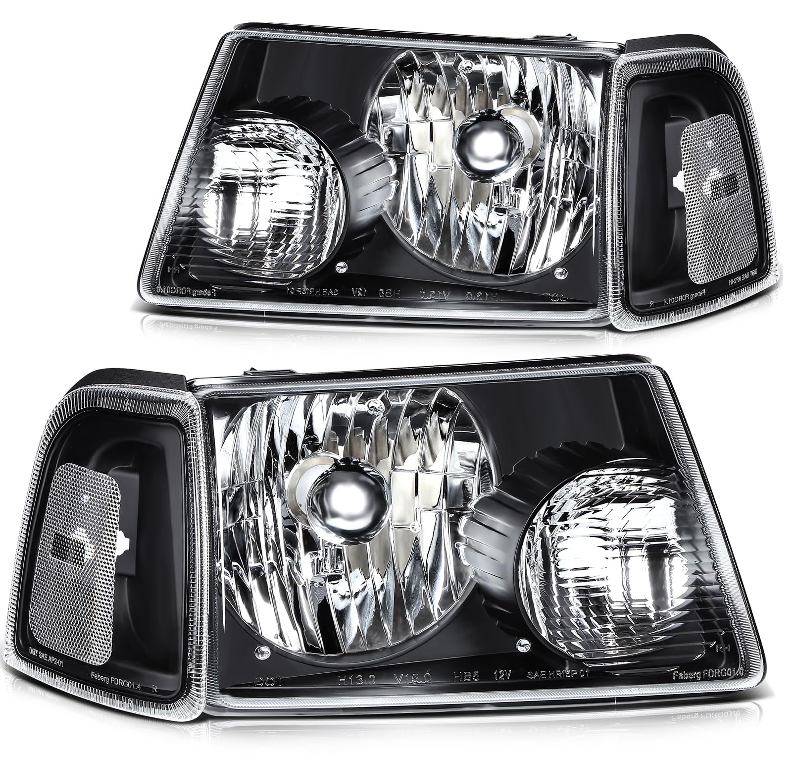 LBRST Headlight Assembly Fit 2001-2011 for Ranger Driver & Passenger Side Headlight Black Housing FO2503173