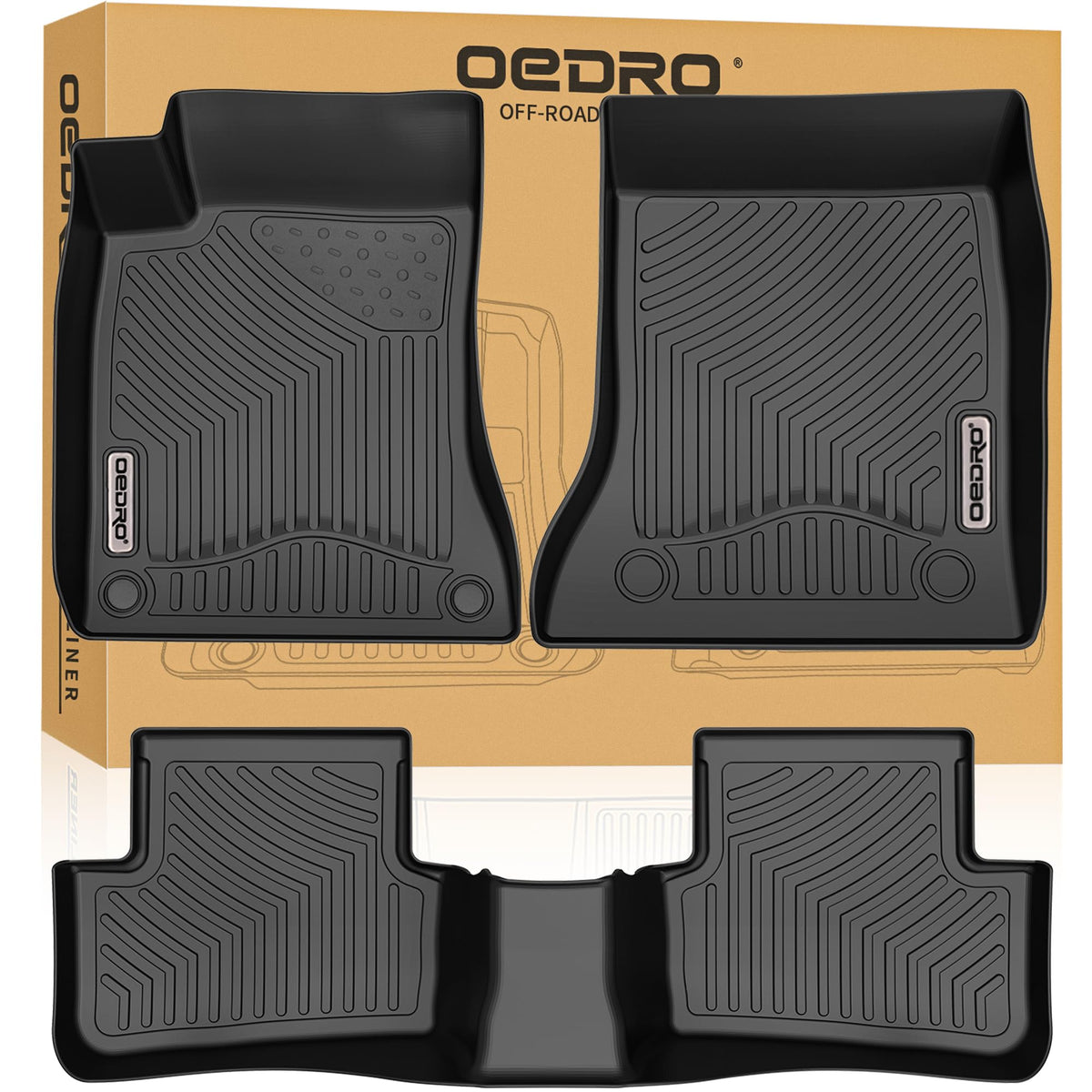Oedro Custom Fit 2 Row Floor Mats Liner Set Fits For 2021-2023 Toyota Venza, Black Tpe All Weather Guard Floor Mats