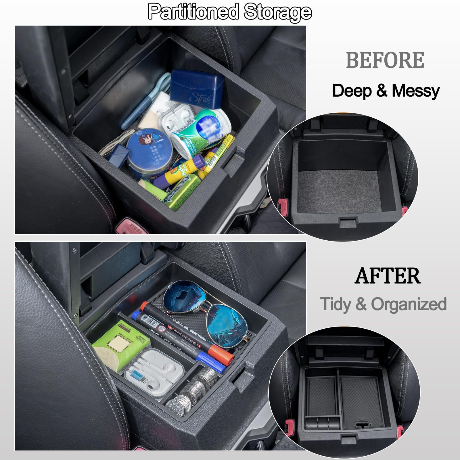 JDMCAR Center Console Organizer Compatible with 2024 2025 Toyota Tacoma, Armrest Insert ABS Plastic Coin Holder Secondary Storag