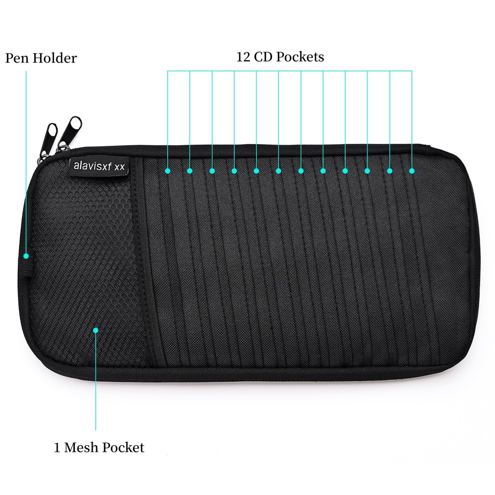 Alavisxf Xx Car Cd Holder, Dvd Vehicle Visor Storage Organizer, Large Capacity Cd Visor Case With 12 Sleeves, 1 Mesh Pocket, 1 P
