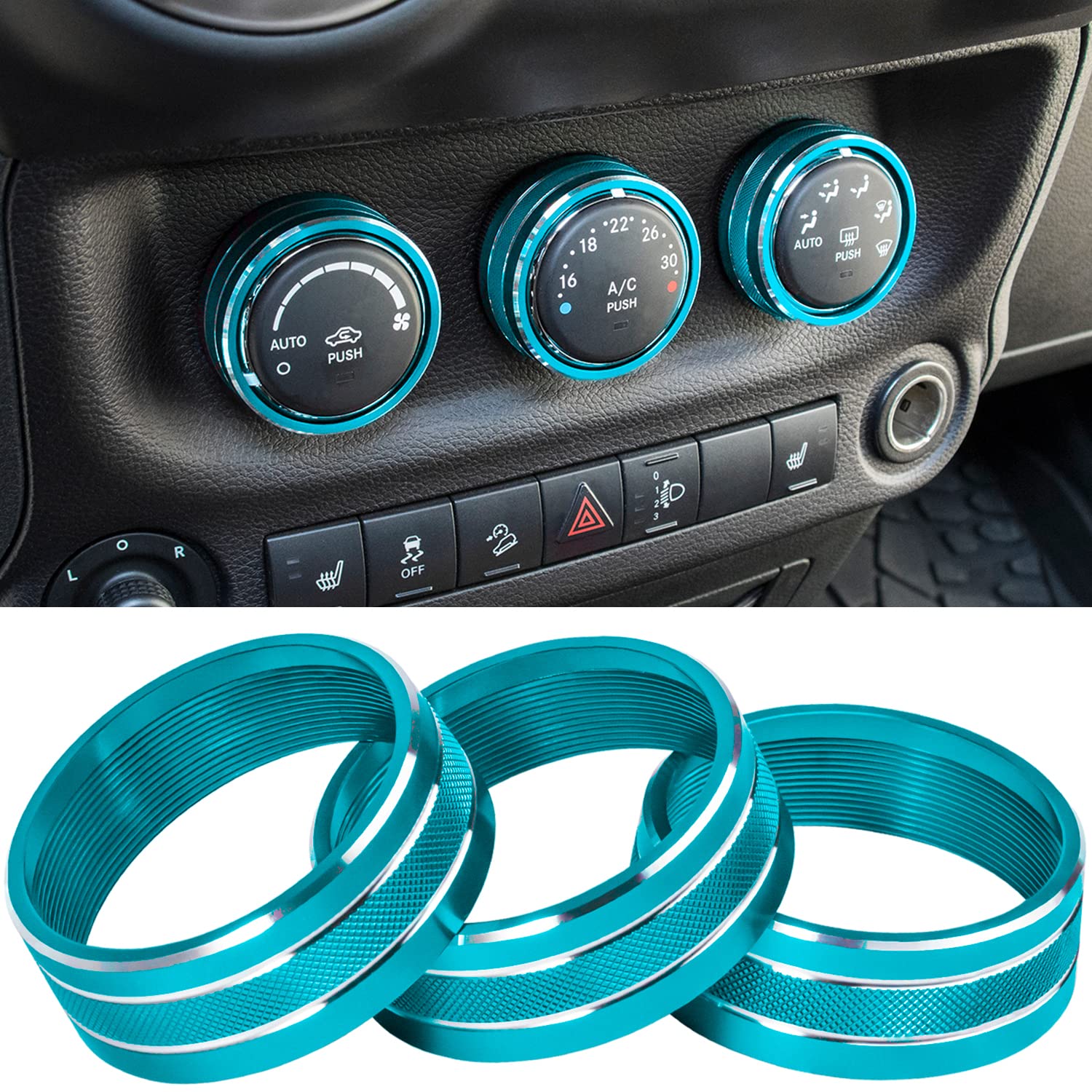 Audio Air Conditioning Button Cover Decoration Twist Switch Ring Trim for Jeep Wrangler JK JKU Patriot 2011-2018, Compass 11-16,