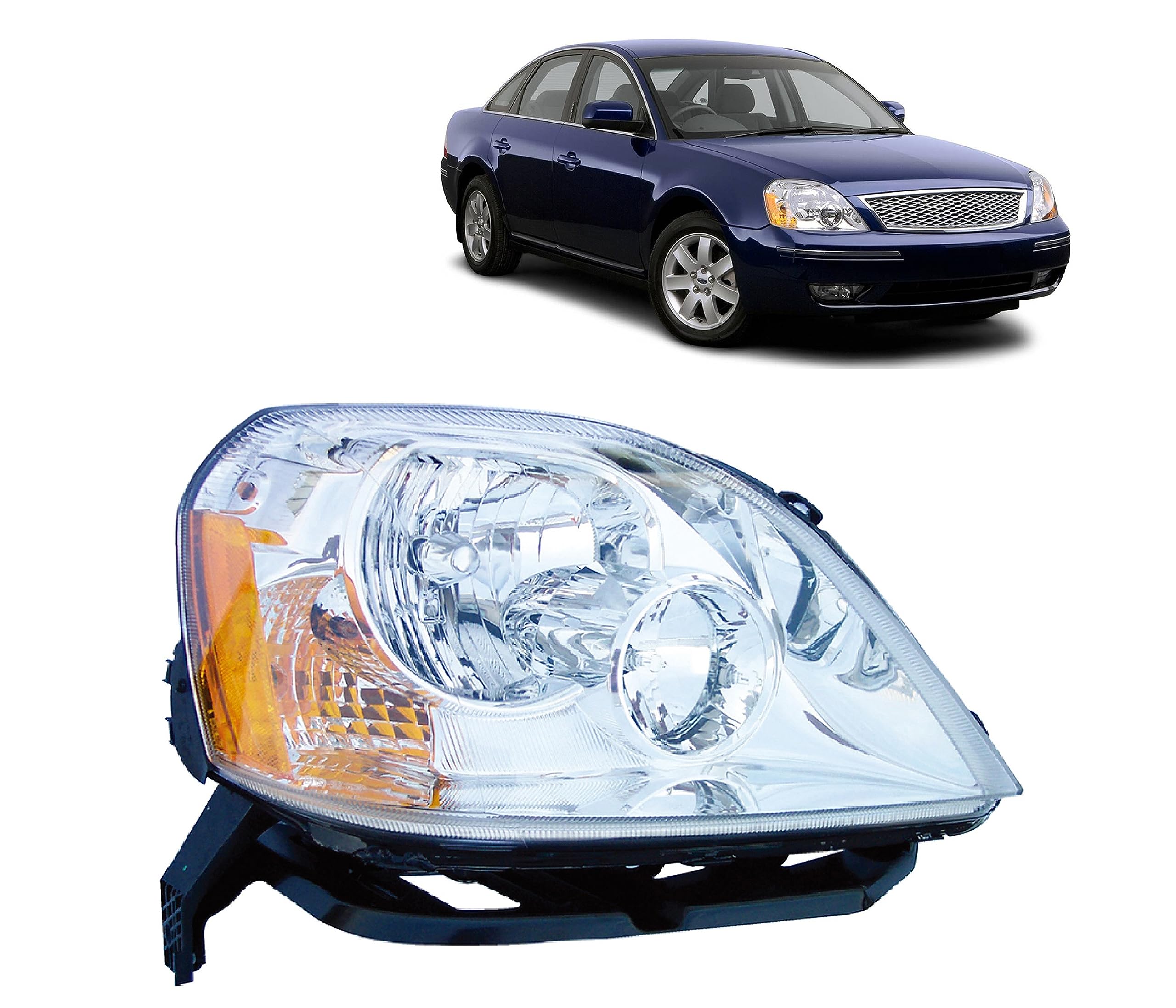Replacement For Ford Five Hundred 2005-2007 Limited, Se, Sel Dot/Sae Compliant, Halogen Headlight Assembly With Bulbs, Right/Passenger Side, 6G1Z 13008 A / Fo2503221