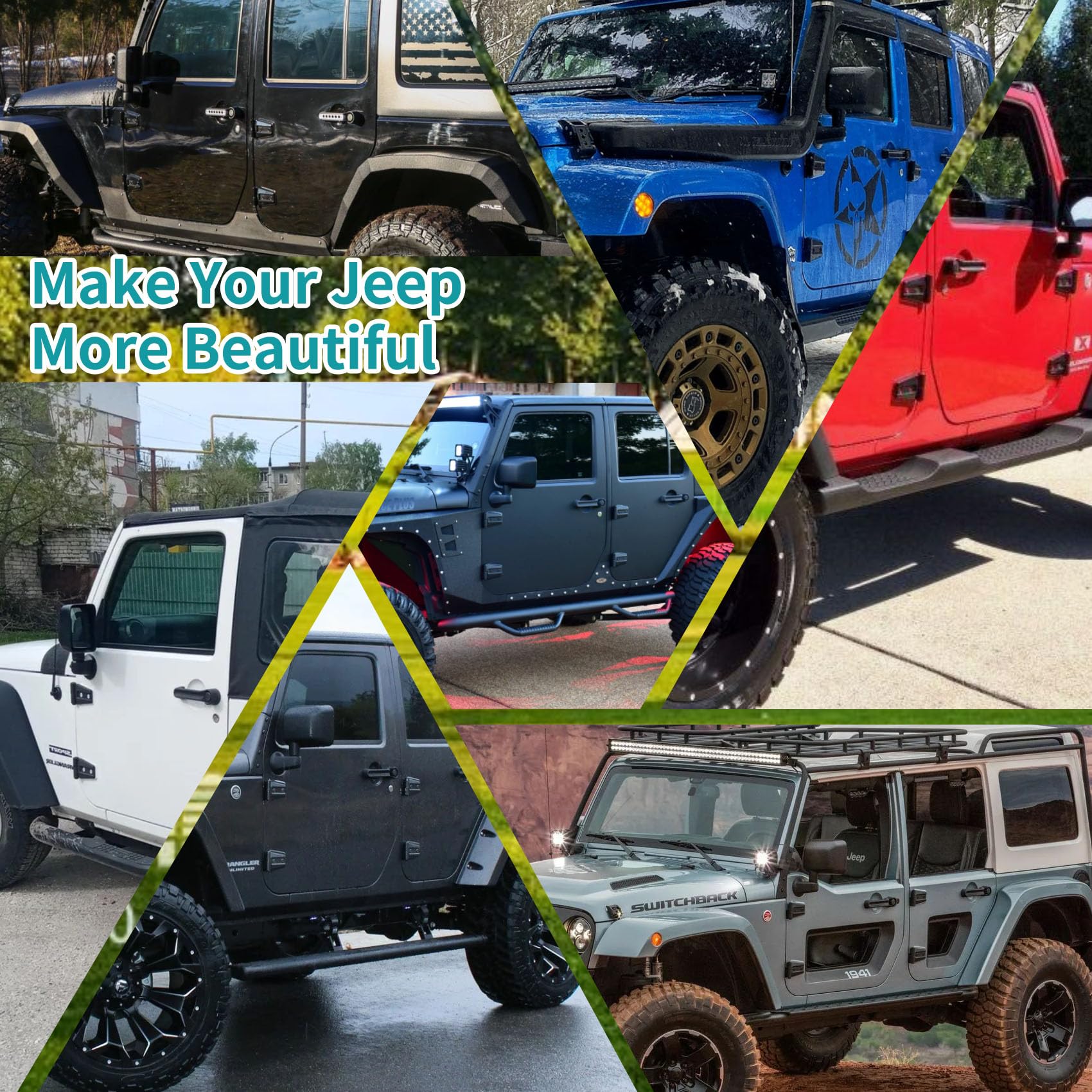 Jeep Wrangler JK Outside 4 Door Hinge Kits Compatible with 2007-2018 Jeep Wrangler JK JKU Rubicon Unlimited Saraha (Exterior 4 D