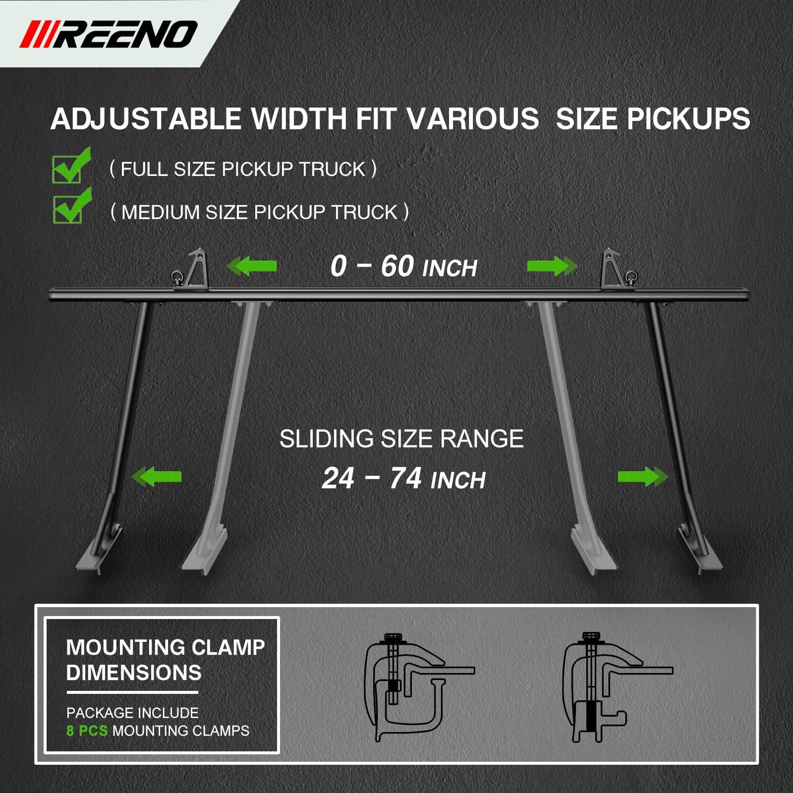 IIIREENO Universal Truck Ladder Rack Compatible with Full Size and Mid Size Pickup Trucks (No Drilling) Textured Black(2pcs)