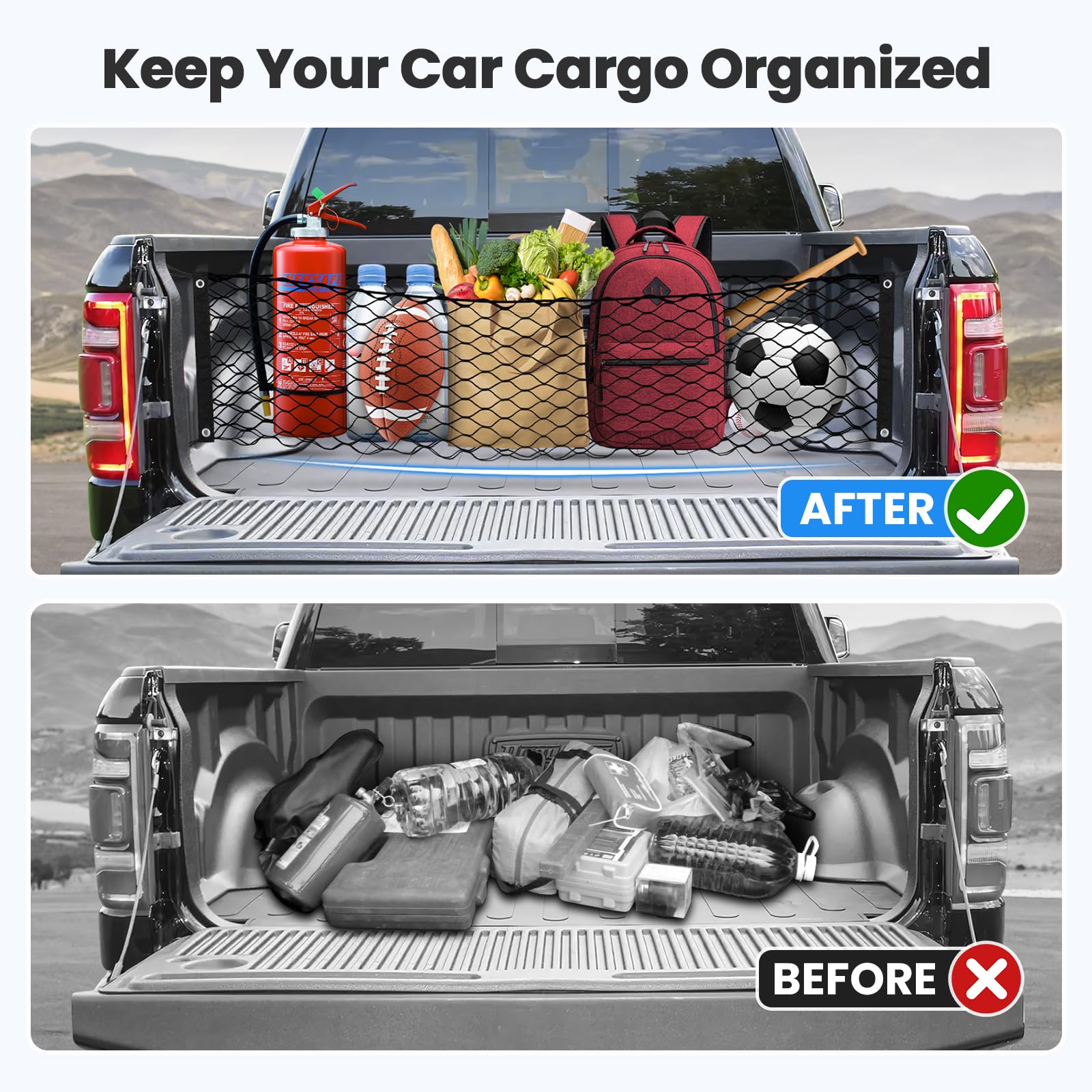 Canvcle Truck Bed Cargo Net for 2019-2025 Dodge Ram 1500 Accessories Envelope Style Mesh Trunk Net Organizer and Storage Stretch