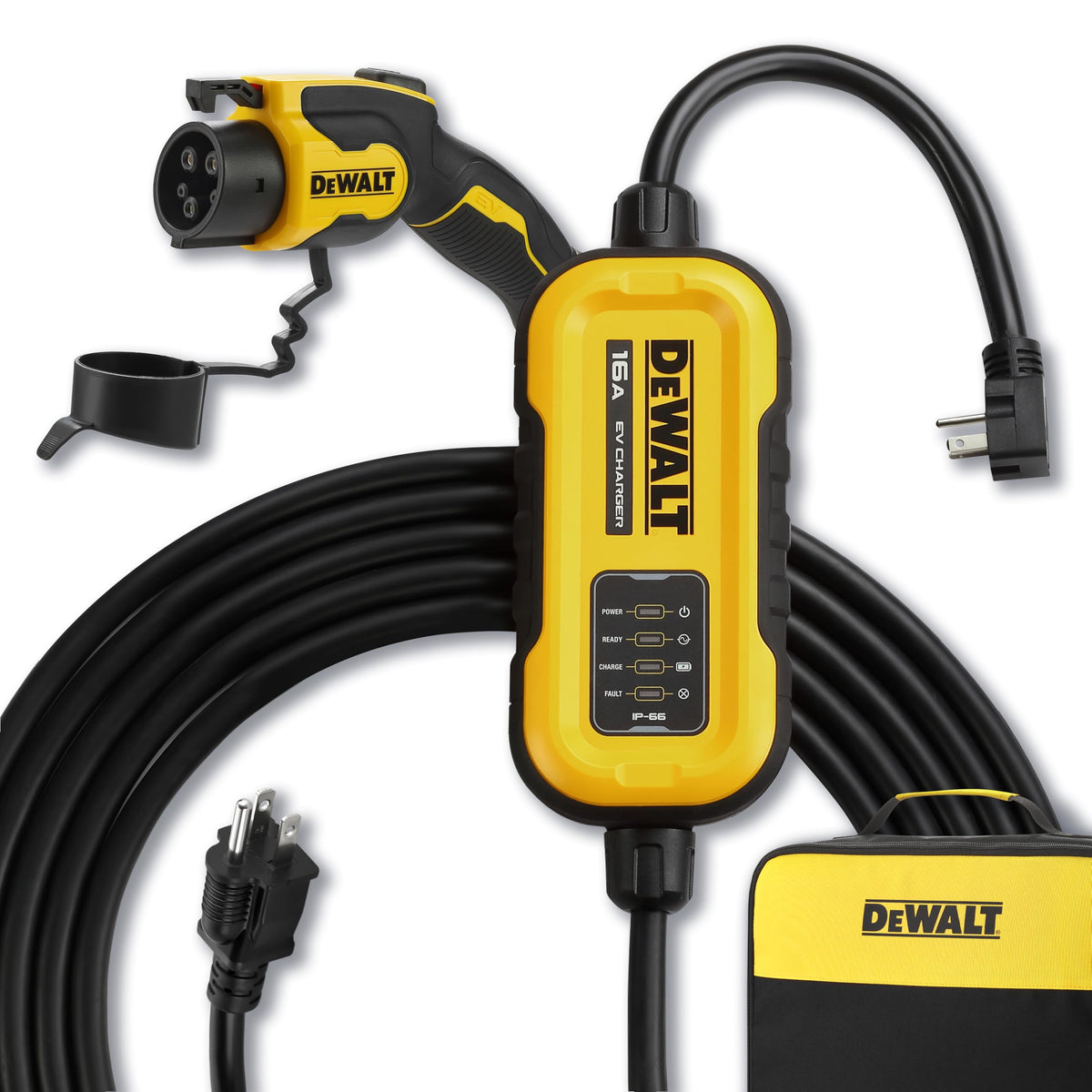 DEWALT Level 1 & 2 Portable Electric Vehicle (EV) Charger, 16 Amps, 120-240V, CSA Certified Indoor/Outdoor, NEMA 6-20 with 5-15 