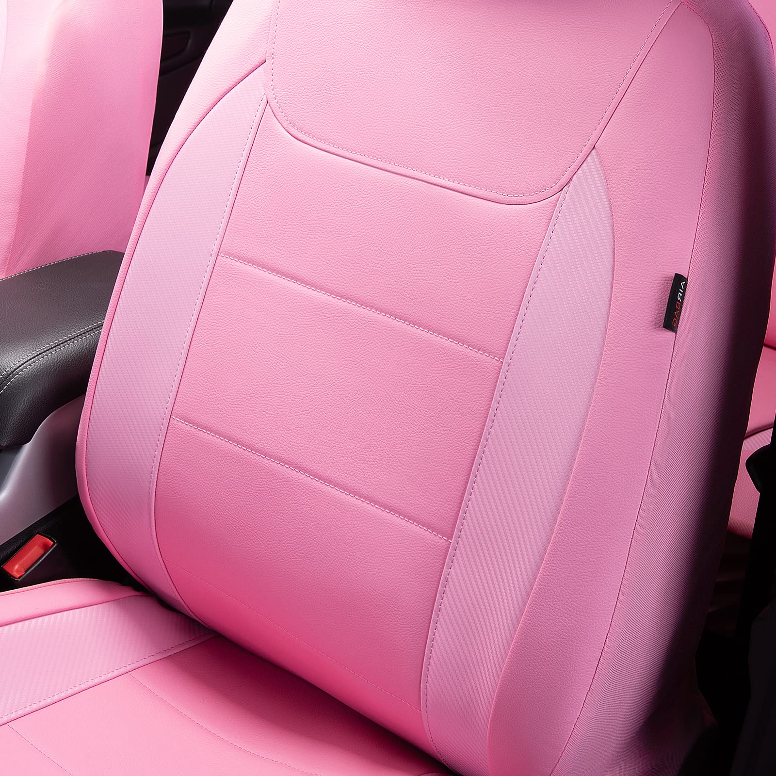 Flying Banner Car Seat Covers Protects Water Proof Faux Leather Carbon Fiber Fronts Rear Bench Covers (Pink Pink, Full Set - 8Pc