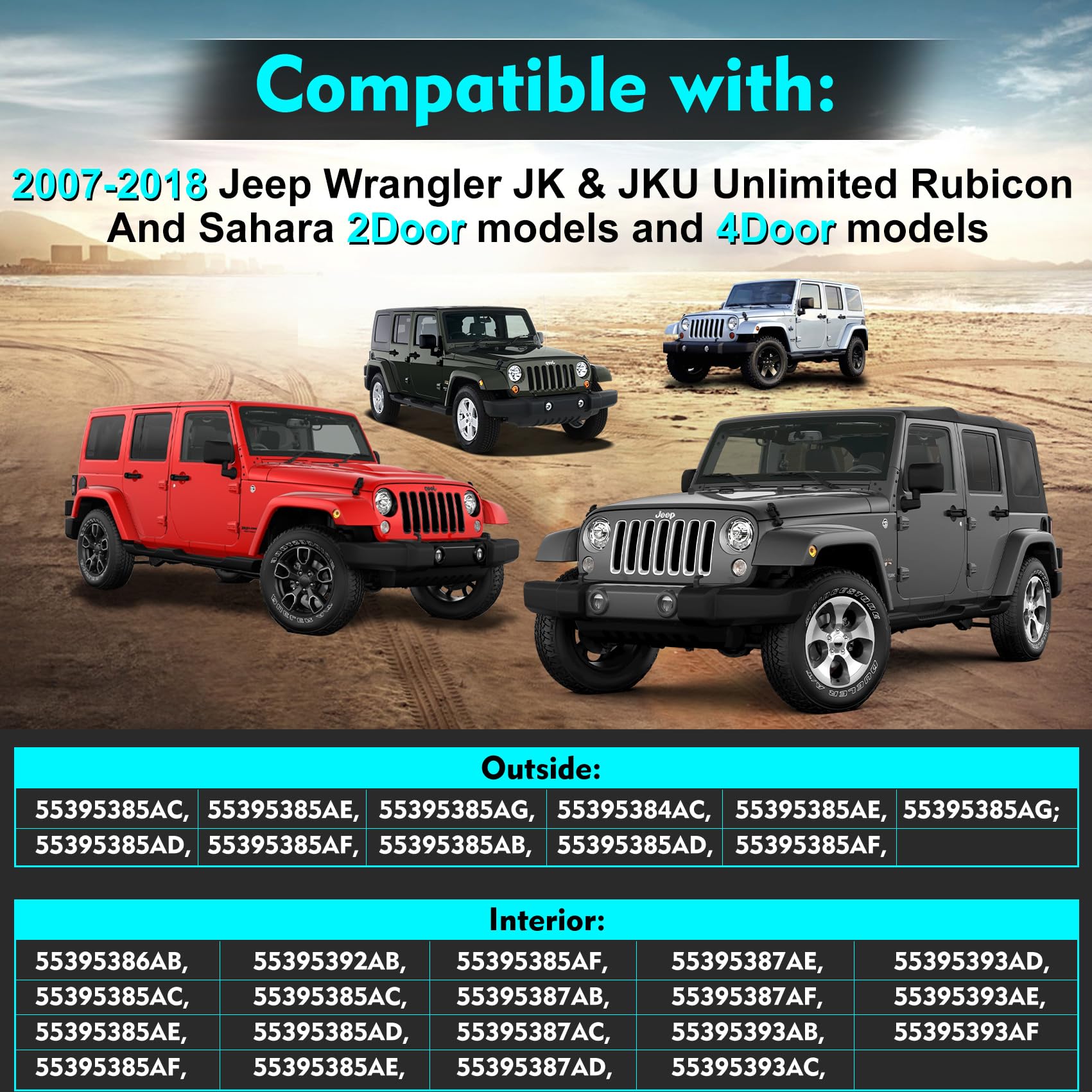 4 Door Hinge Assembly Kits Compatible with 2007-2018 Jeep Wrangler JK JKU Unlimited Rubicon Sahara, Fits Jeep Wrangler JK Inside