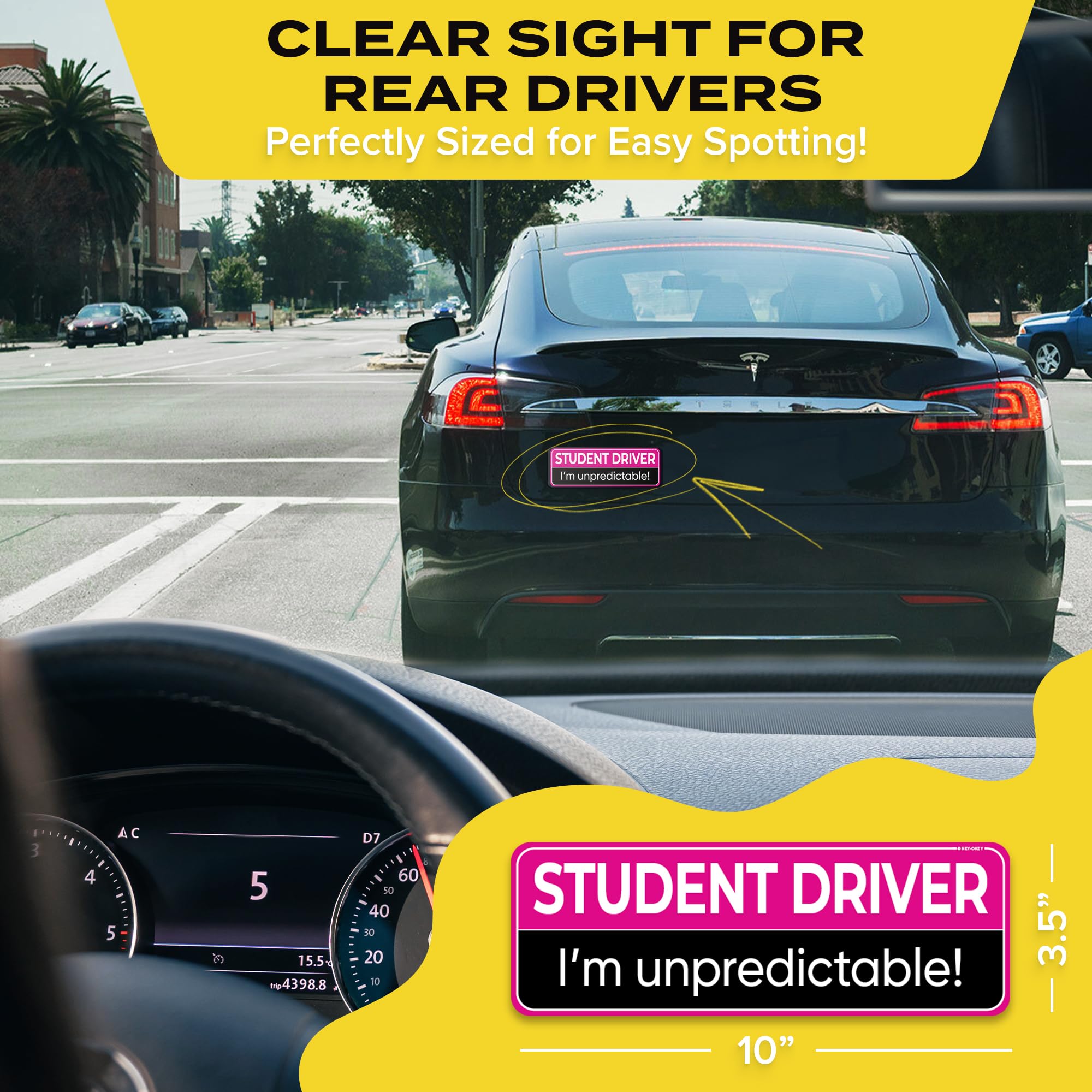 Student Driver Magnet For Car - Funny Pink 3-Pack Girly Please Be Patient Reflective Magnetic Bumper Sticker Set - Removable Nov