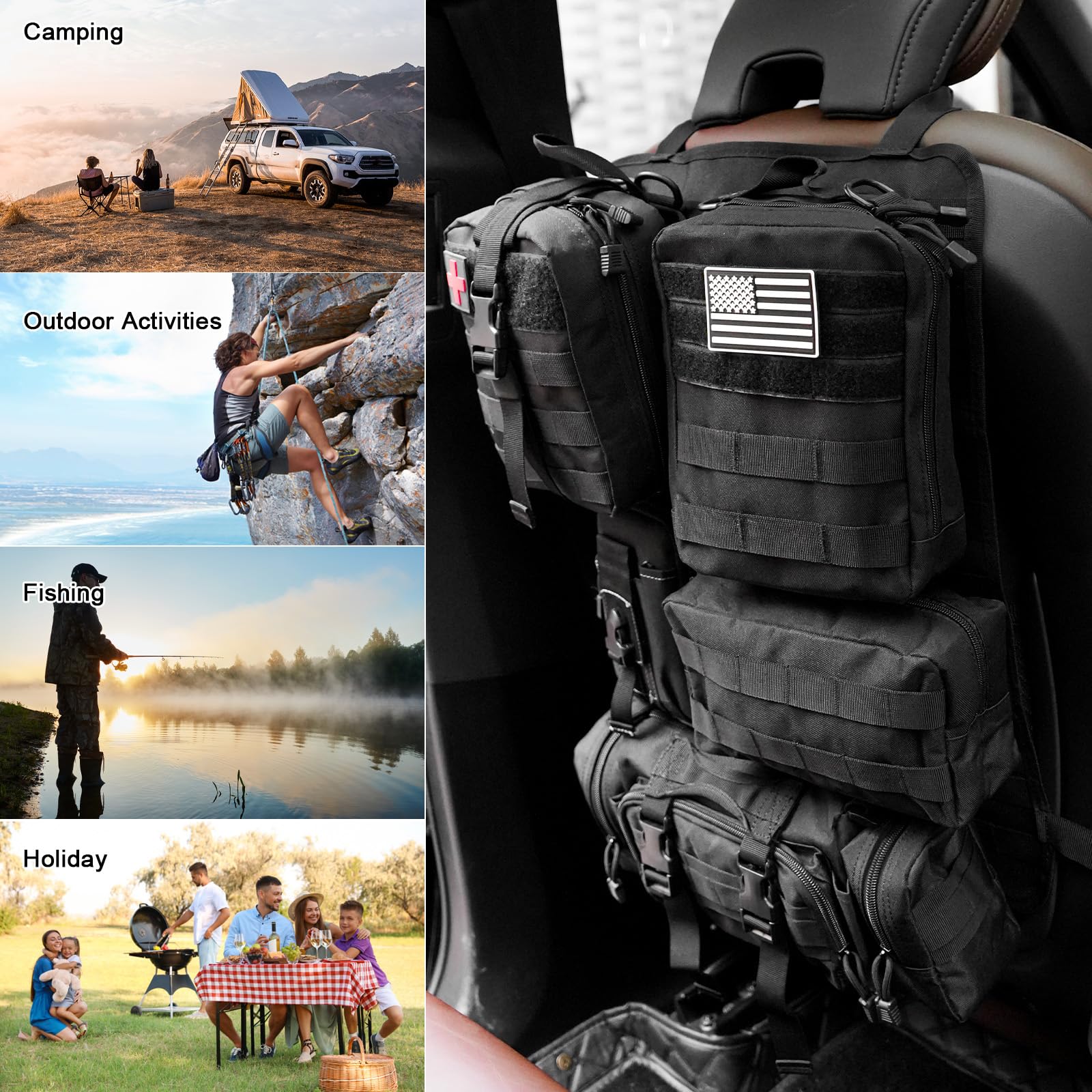 Universal Tactical Vehicle Back Seat Organizer With 5 Detachable Pouches Tactical Gear