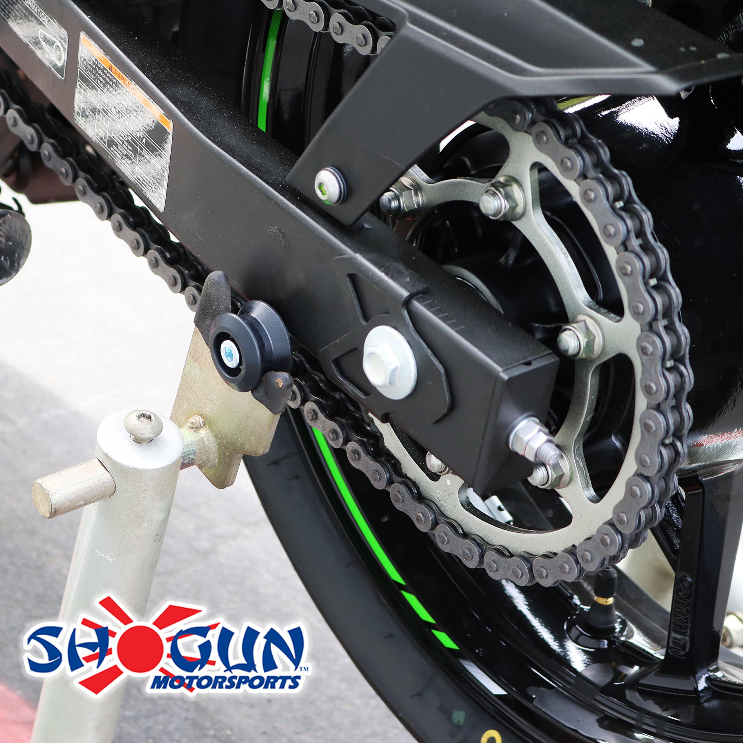 Shogun Bundle Kit Kawasaki Ninja 400 Z400 Z 400 2018 2019 2020 2021 2022 2023 2024 No Cut Black Frame Sliders With Swingarm Spoo